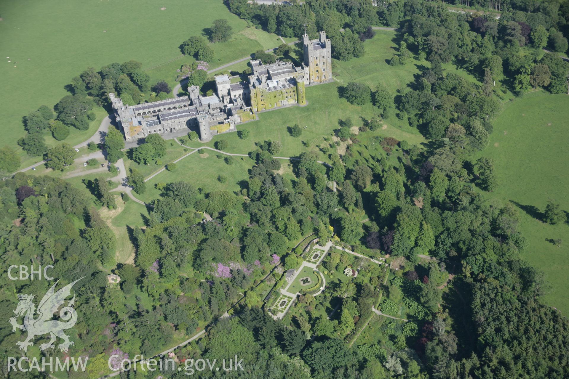 RCAHMW digital colour oblique photograph of the garden at Penrhyn Castle, Bangor, viewed from the west. Taken on 08/06/2005 by T.G. Driver.