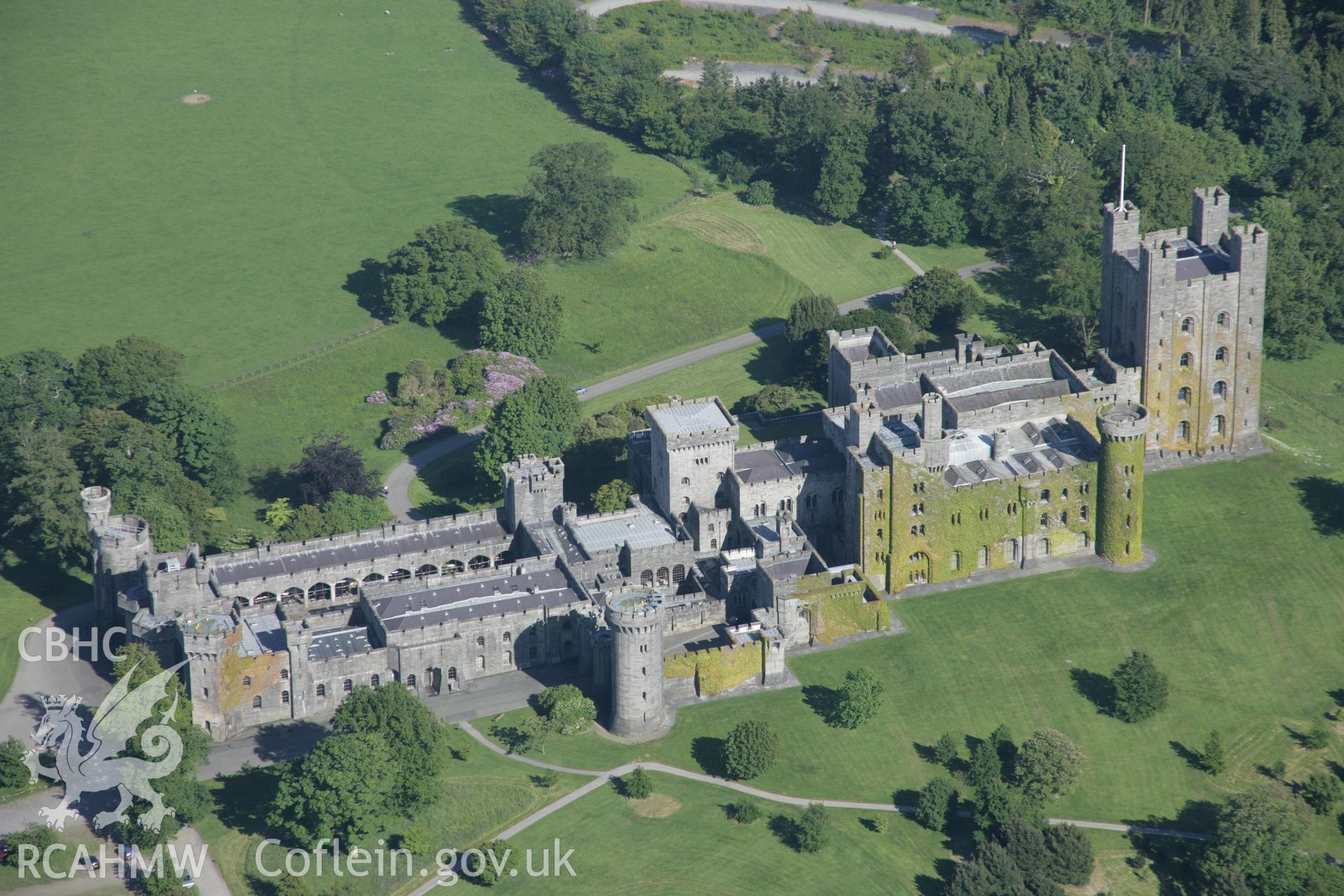 RCAHMW digital colour oblique photograph of the garden at Penrhyn Castle, Bangor viewed from the north-west. Taken on 08/06/2005 by T.G. Driver.