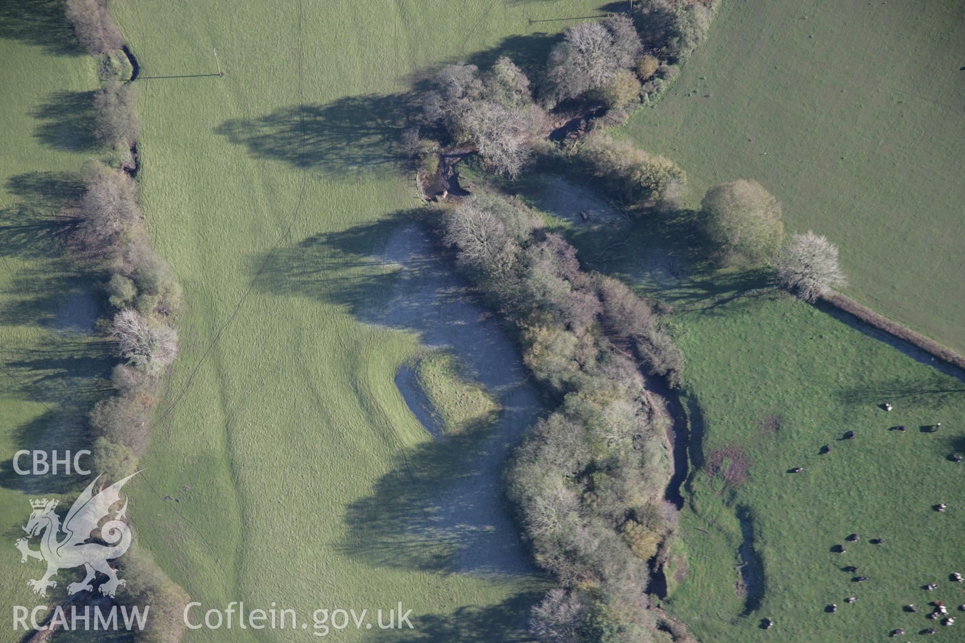 RCAHMW colour oblique photograph of Castell Waunberllan, moat, view from north-west. Taken by Toby Driver on 17/11/2005.