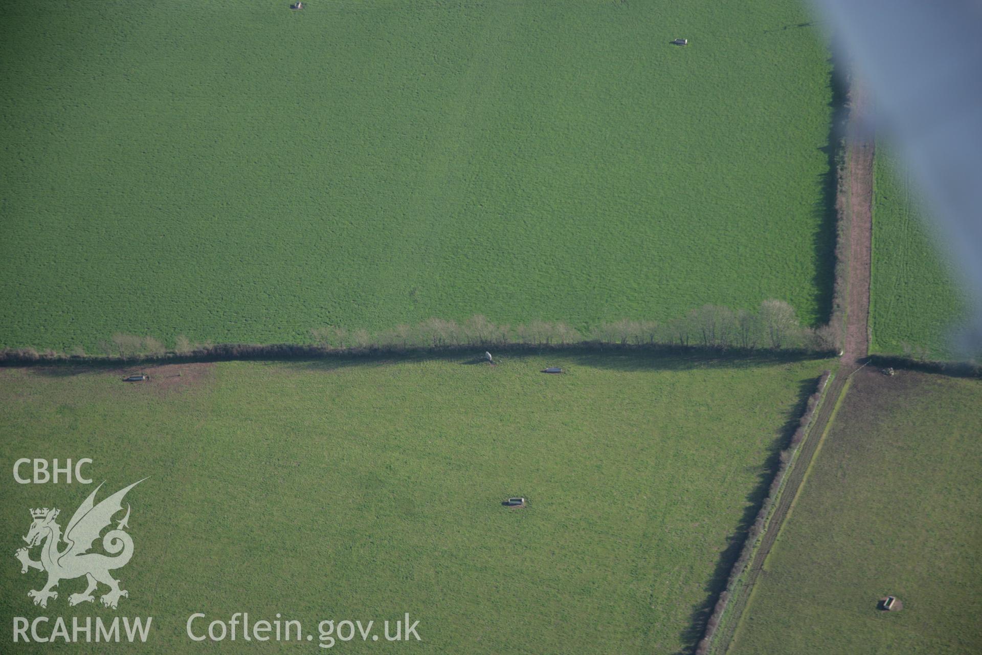 RCAHMW colour oblique aerial photograph of Harold Stone, Stackpole Farm, Bosherton, from the north-west. Taken on 19 November 2005 by Toby Driver