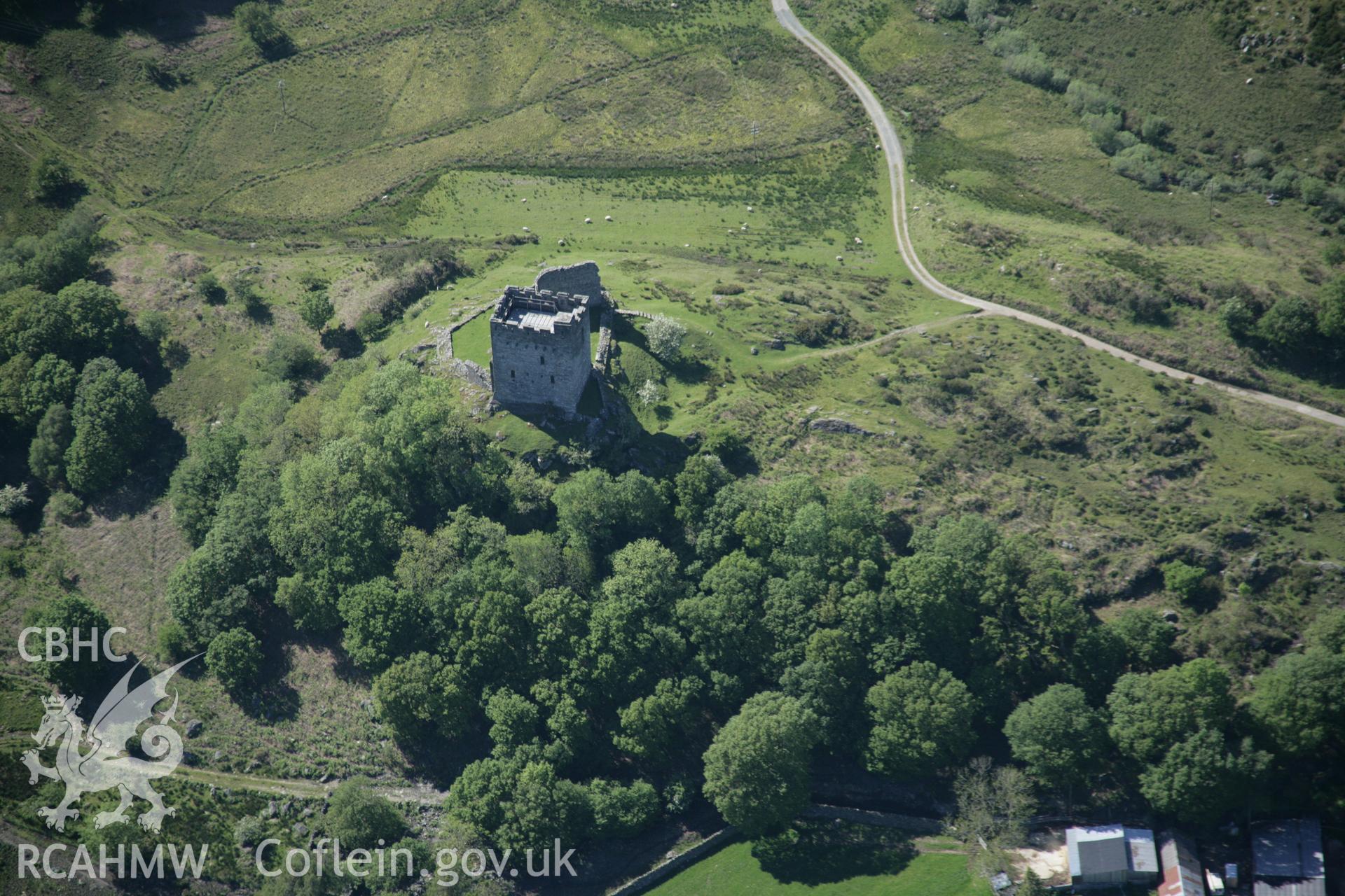 RCAHMW digital colour oblique photograph of Dolwyddelan Castle viewed from the south-east. Taken on 08/06/2005 by T.G. Driver.