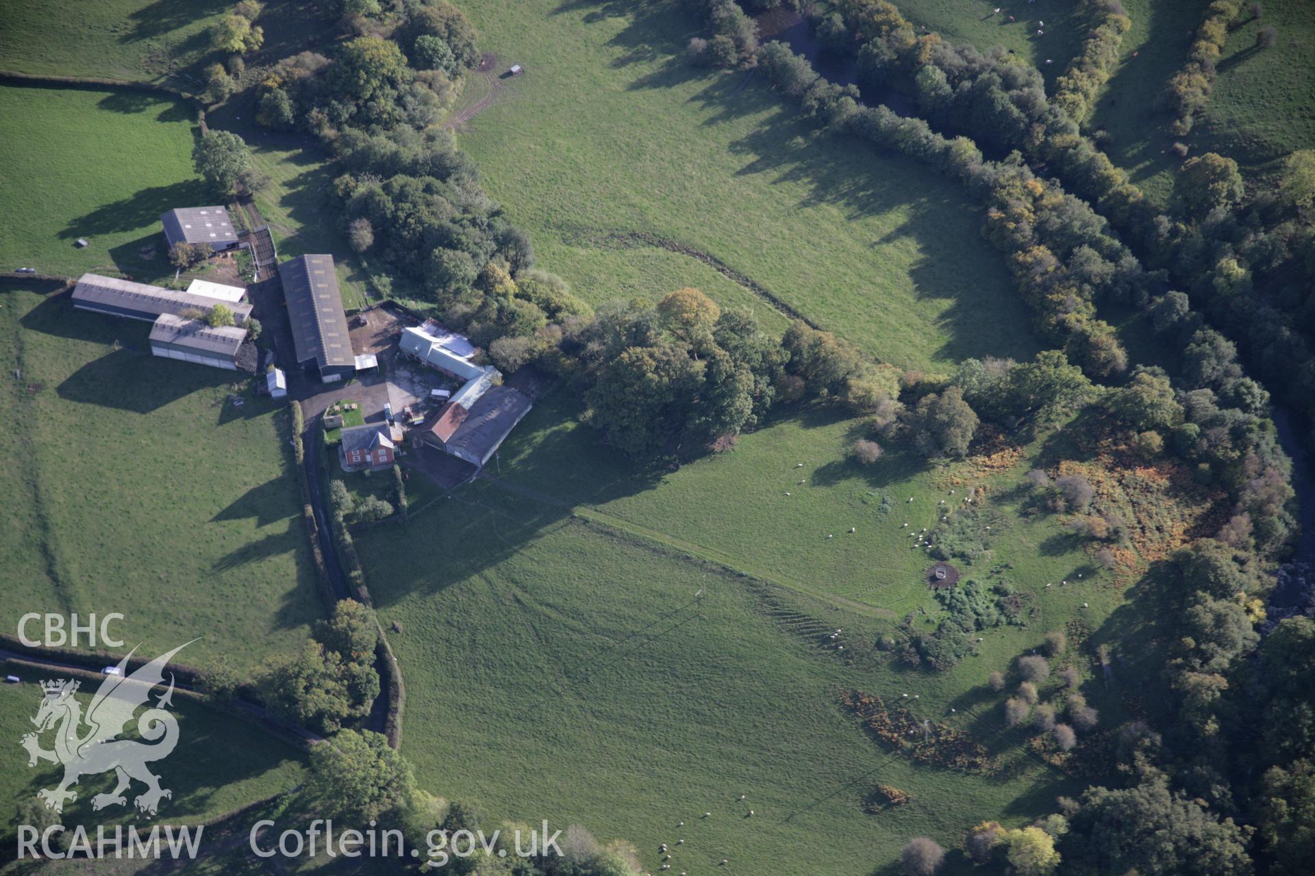 RCAHMW colour oblique aerial photograph of Old Castle, Motte, Cefnllys, viewed from the north. Taken on 13 October 2005 by Toby Driver