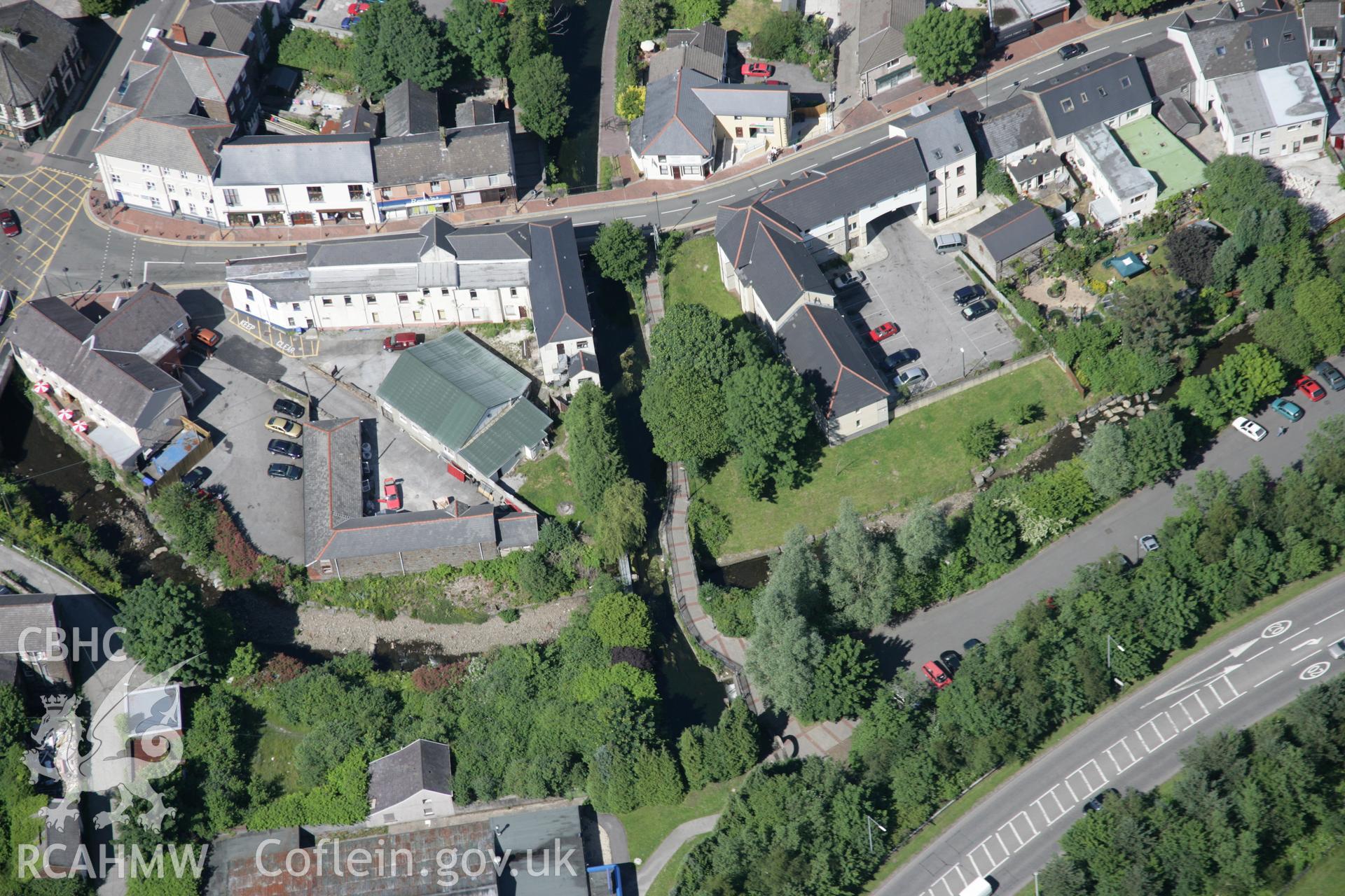 RCAHMW colour oblique aerial photograph of Upper Clydach Aqueduct and overflow, Pontardawe Aqueduct, Swansea Canal. Taken on 22 June 2005 by Toby Driver