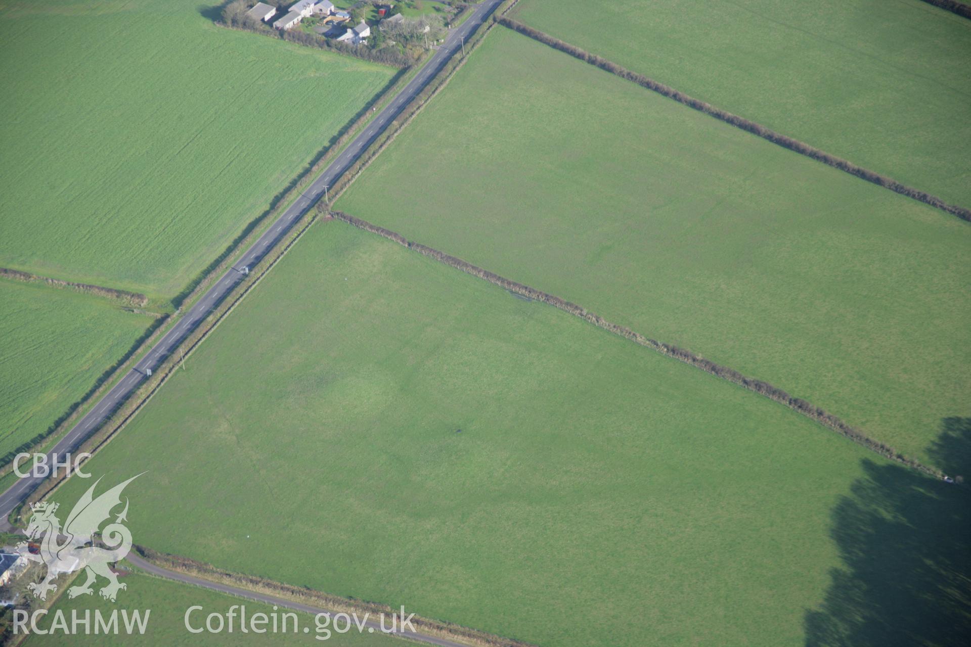 RCAHMW colour oblique aerial photograph of Dry Burrows Barrow Group near Hundleton viewedfrom the south-west. Taken on 19 November 2005 by Toby Driver