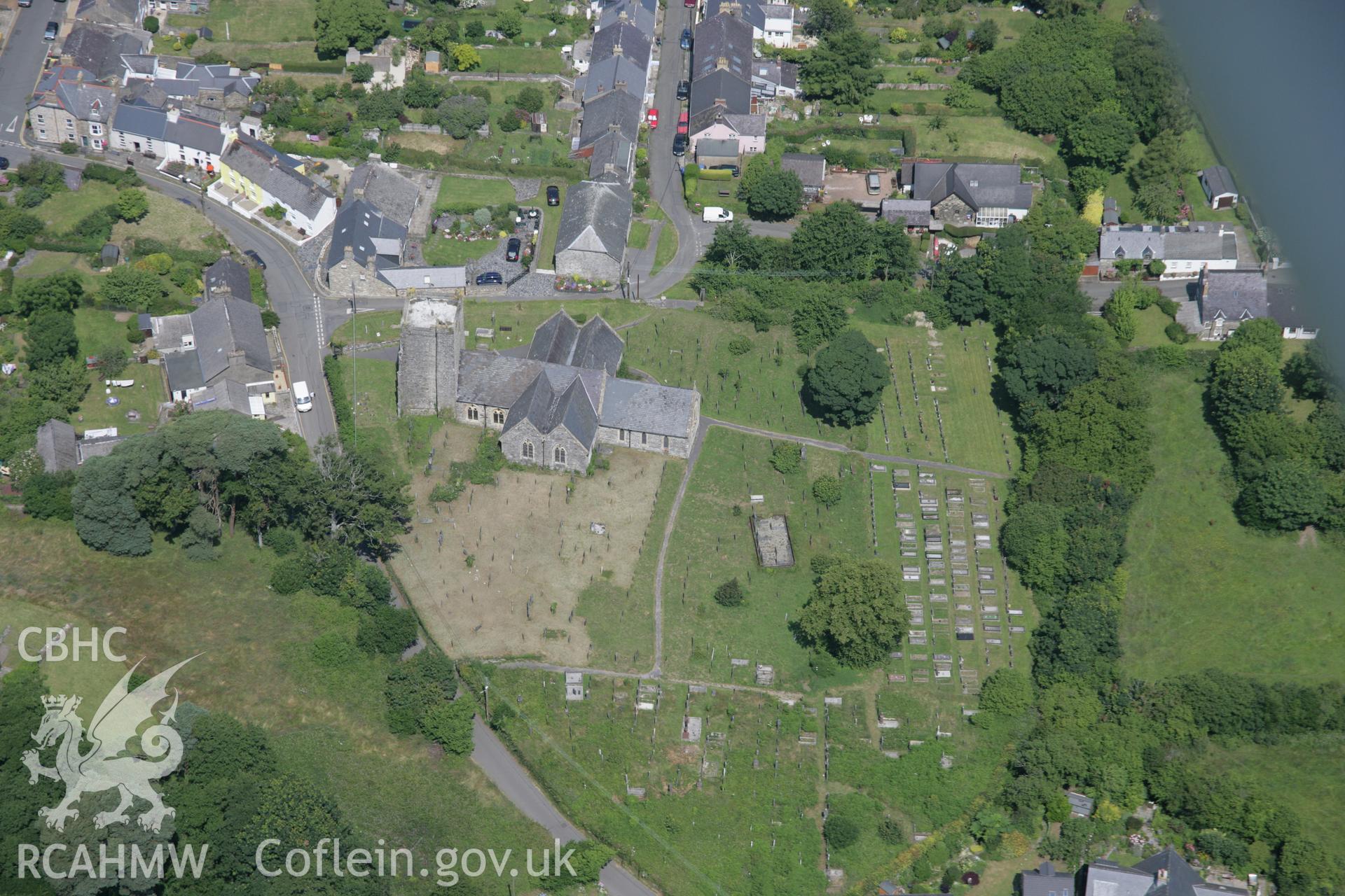 RCAHMW colour oblique aerial photograph of St Mary's Church, Newport, from the south. Taken on 11 July 2005 by Toby Driver