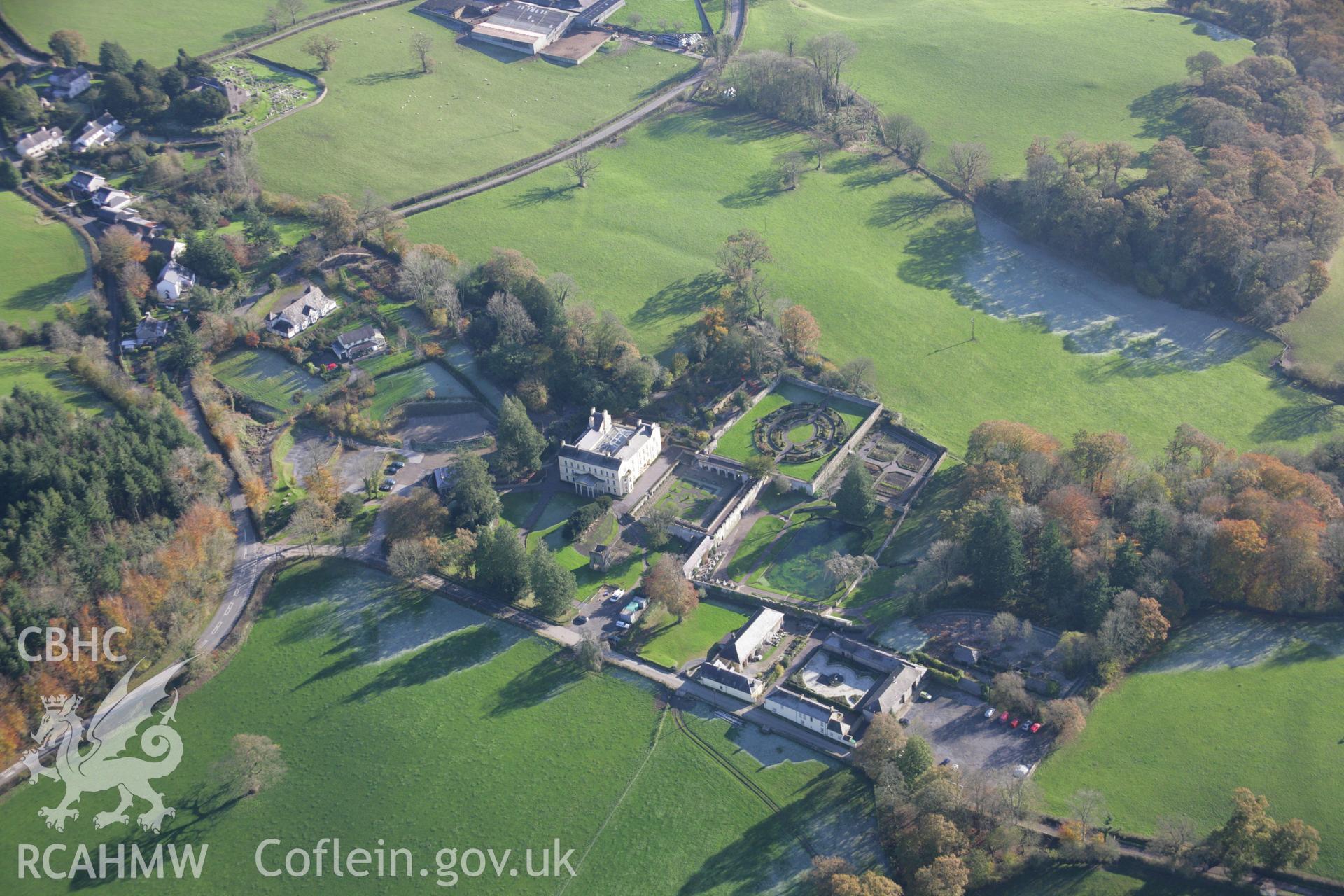 RCAHMW colour oblique photograph of Aberglasney, country house garden, view from north-west. Taken by Toby Driver on 17/11/2005.