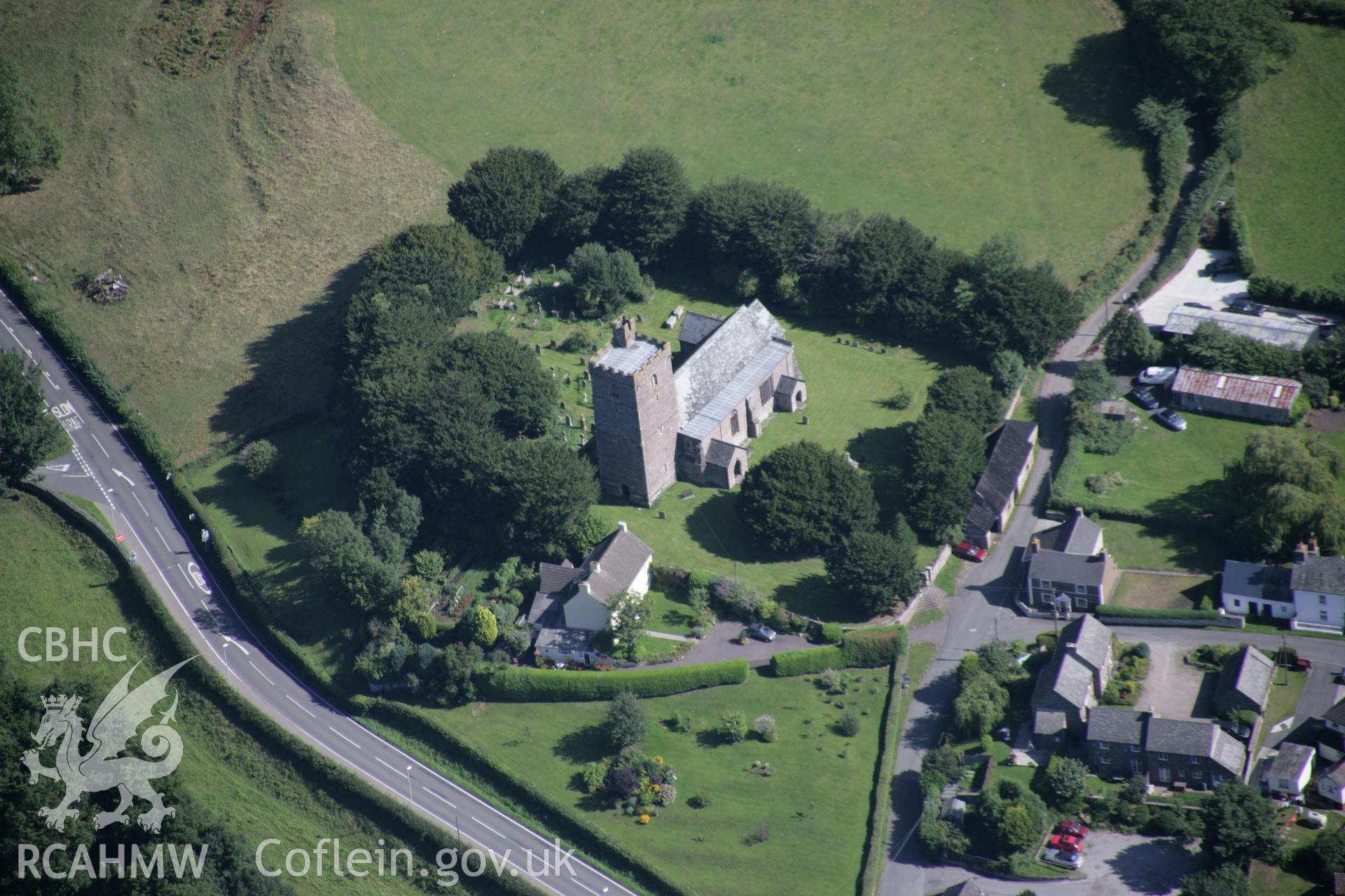 RCAHMW digital colour oblique photograph of St. Michael's Church, Cwmdu, viewed from the west. Taken on 02/09/2005 by T.G. Driver.