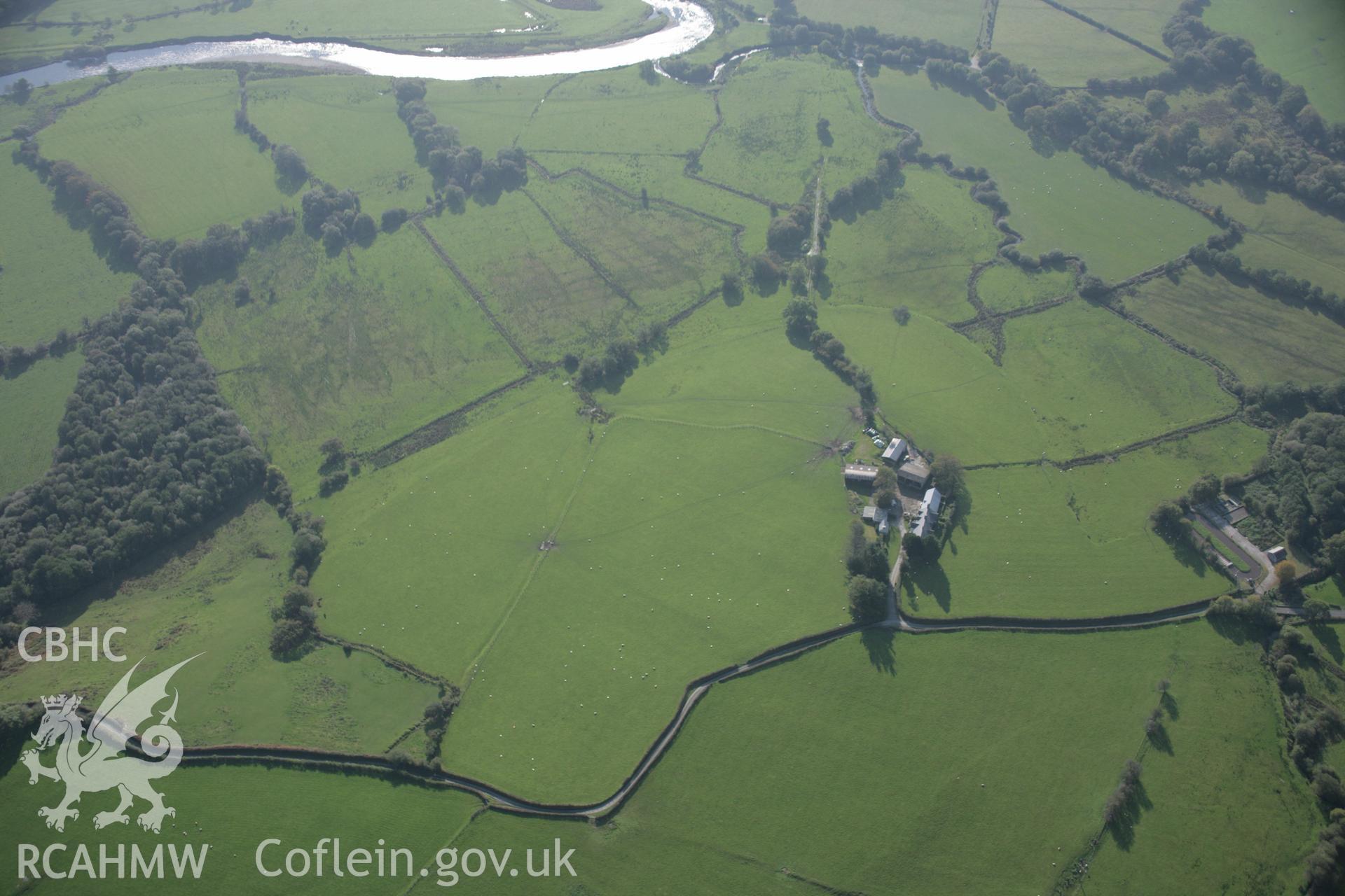 RCAHMW colour oblique aerial photograph of Cefn Caer Roman Fort, Pennal. A wide view from the north-east. Taken on 17 October 2005 by Toby Driver