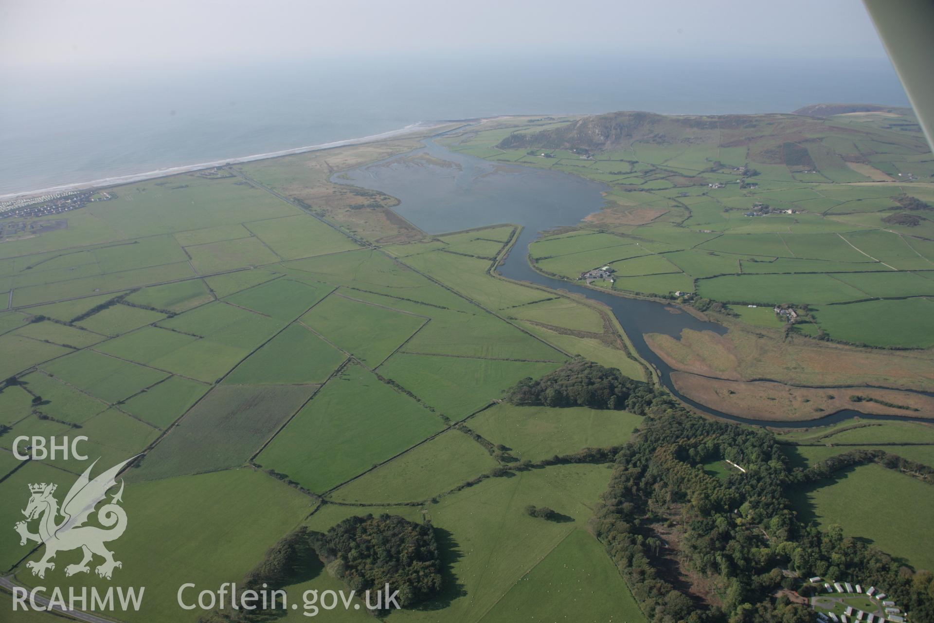 RCAHMW colour oblique aerial photograph of Towyn Airfield. A landscape view from the south-east. Taken on 17 October 2005 by Toby Driver