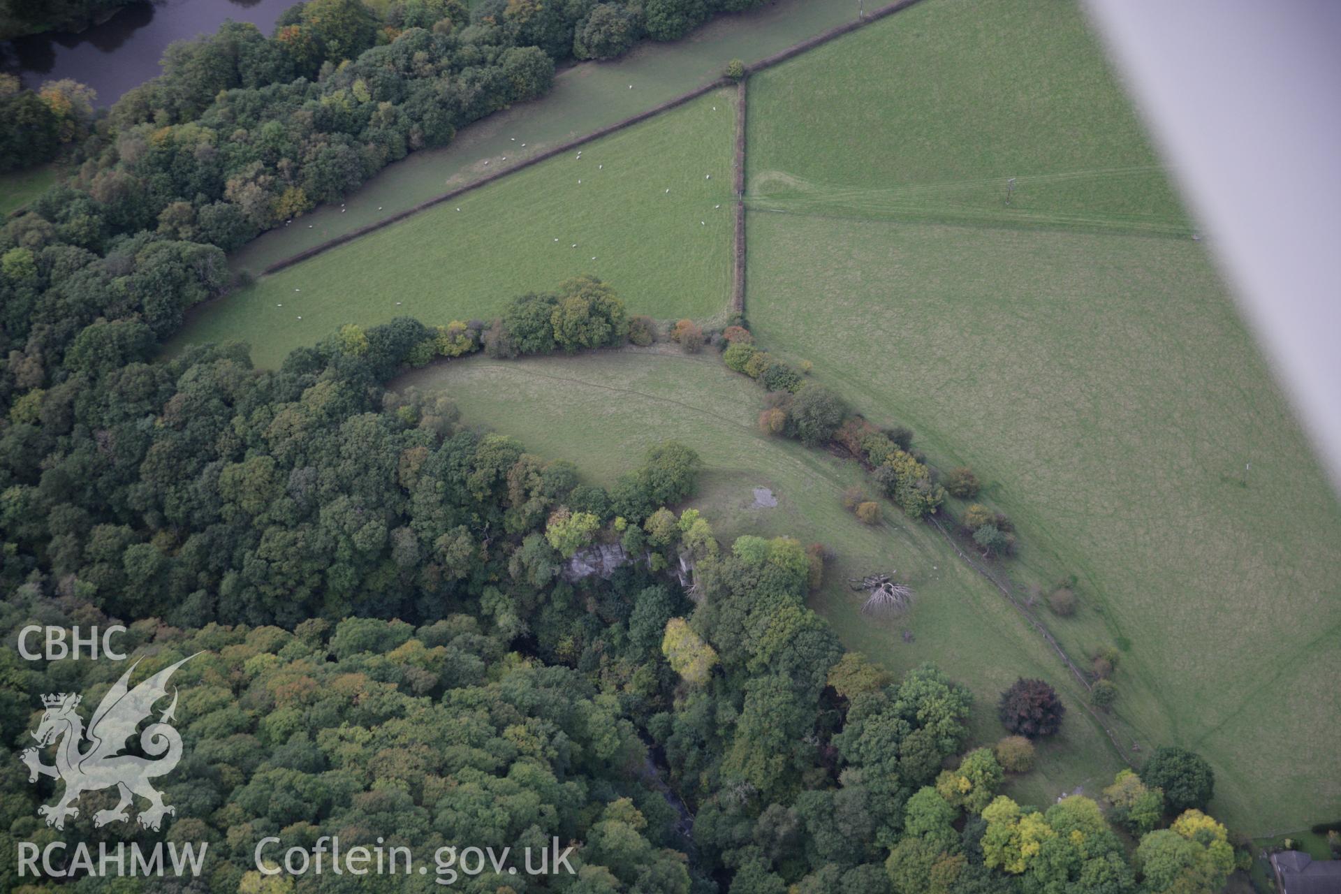 RCAHMW colour oblique aerial photograph of Aberedw Castle Mound viewed from the east. Taken on 13 October 2005 by Toby Driver