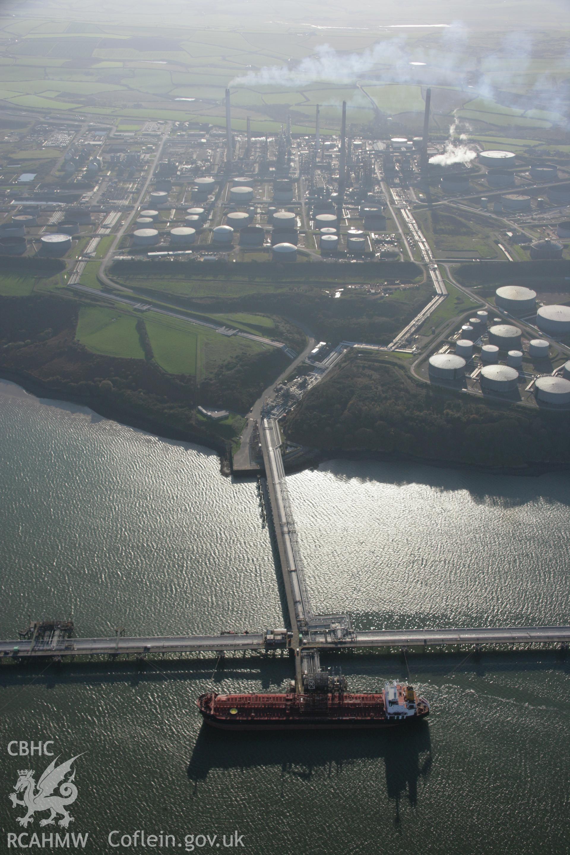 RCAHMW colour oblique aerial photograph of Angle Bay BP Oil Terminal and Pumping Station, Popton, Milford Haven.Viewed from the north. Taken on 19 November 2005 by Toby Driver