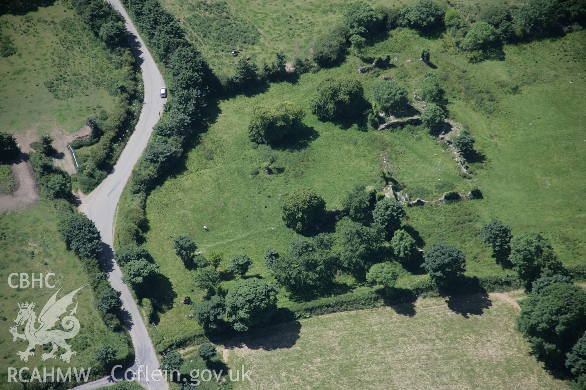 RCAHMW colour oblique aerial photograph of Haroldston House Garden Earthworks, Haverfordwest, with the Royal Commission's survey in progress, from the east. Taken on 22 June 2005 by Toby Driver