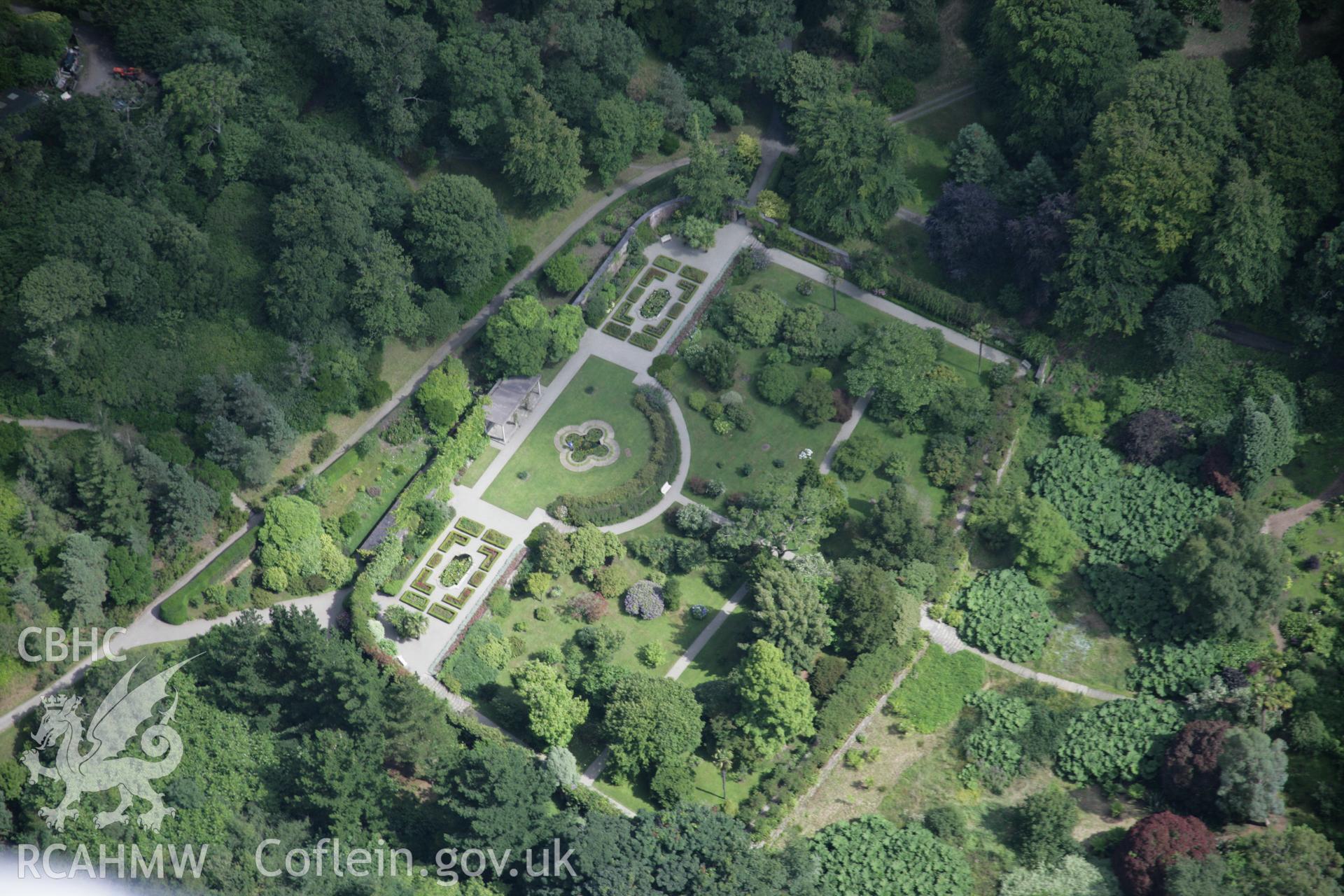 RCAHMW digital colour oblique photograph of the walled flower garden at Penrhyn Castle, Bangor, viewed from the north. Taken on 02/08/2005 by T.G. Driver.