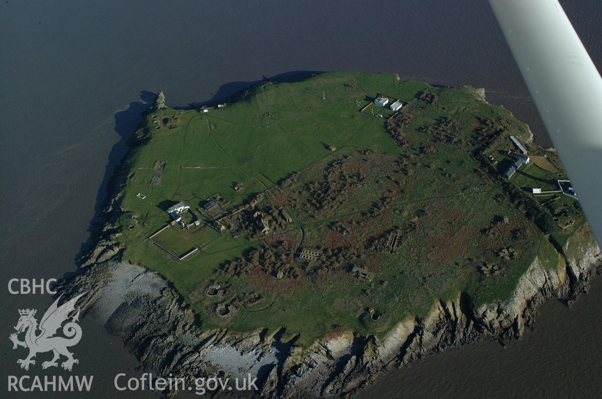 RCAHMW colour oblique aerial photograph of Flat Holm Island taken on 13/01/2005 by Toby Driver