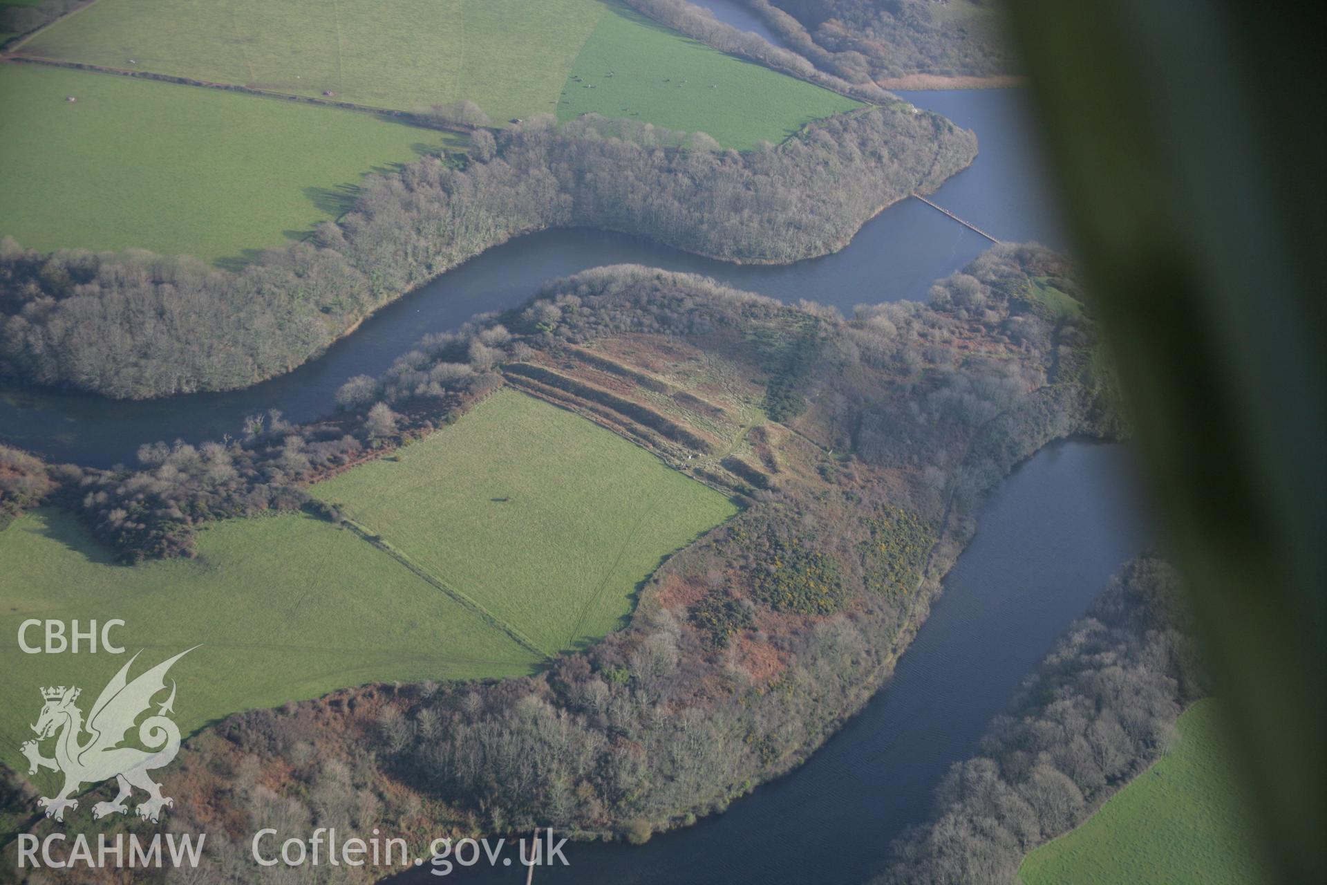 RCAHMW colour oblique aerial photograph of Bosherston Camp from the west. Taken on 19 November 2005 by Toby Driver