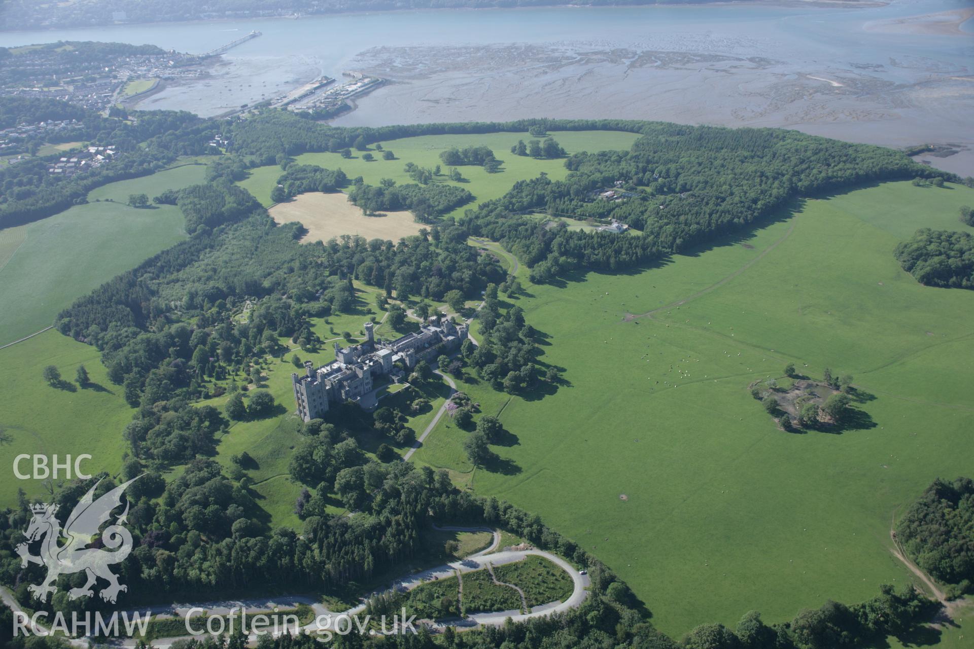 RCAHMW digital colour oblique photograph of the garden at Penrhyn Castle, Bangor viewed from the south-east. Taken on 08/06/2005 by T.G. Driver.