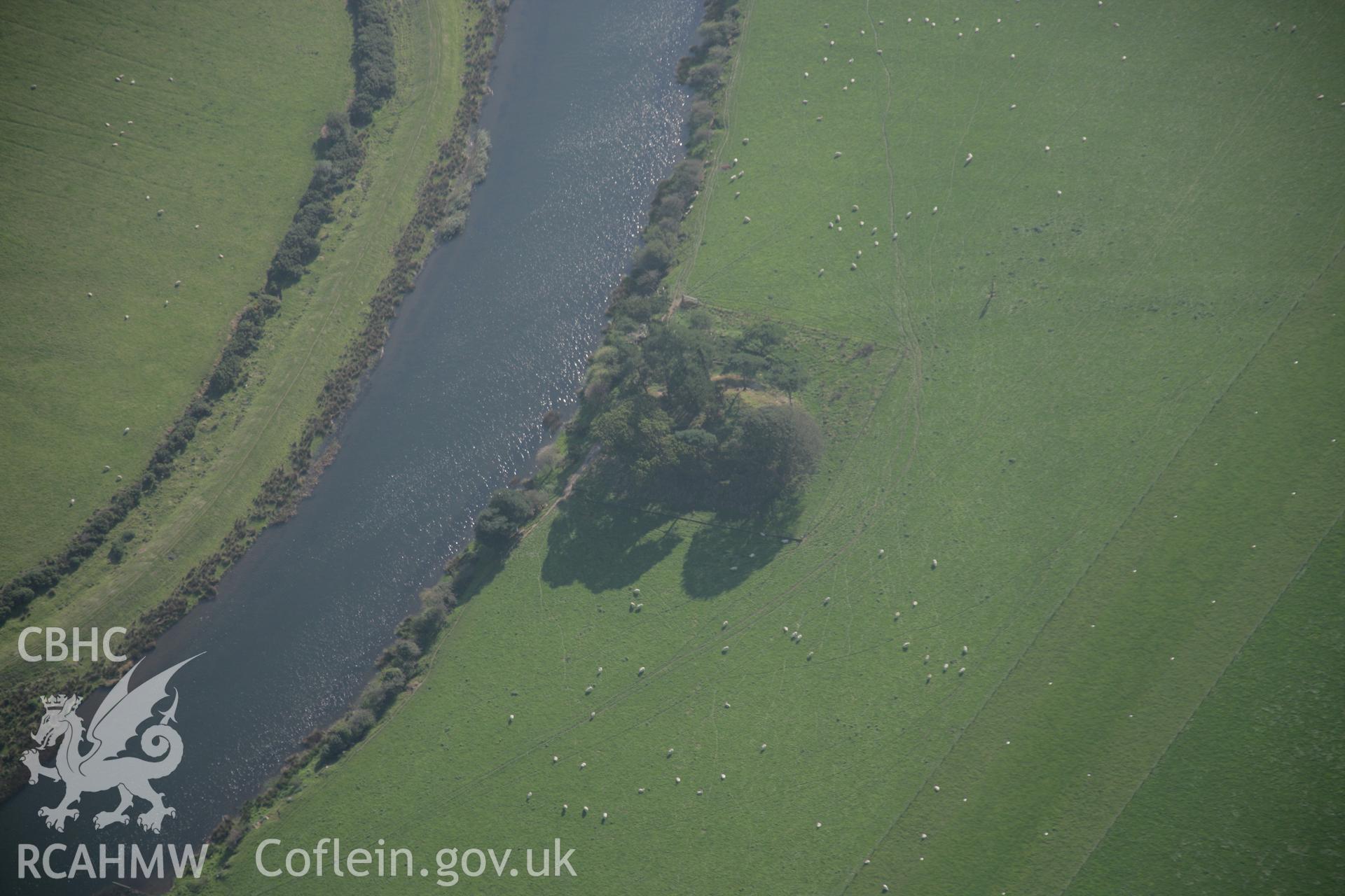 RCAHMW colour oblique aerial photograph of Talybont Castle Mound from the north. Taken on 17 October 2005 by Toby Driver