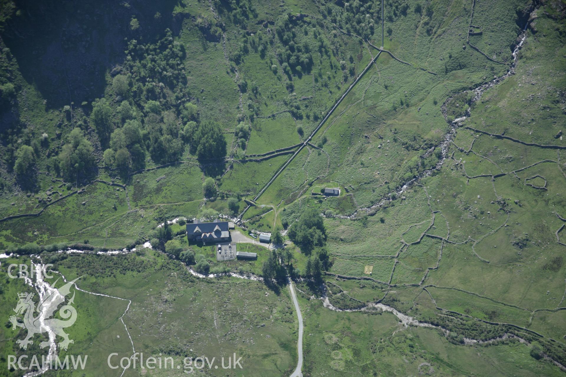 RCAHMW digital colour oblique photograph of Cwmdyli Hydroelectric Station viewed from the west. Taken on 08/06/2005 by T.G. Driver.