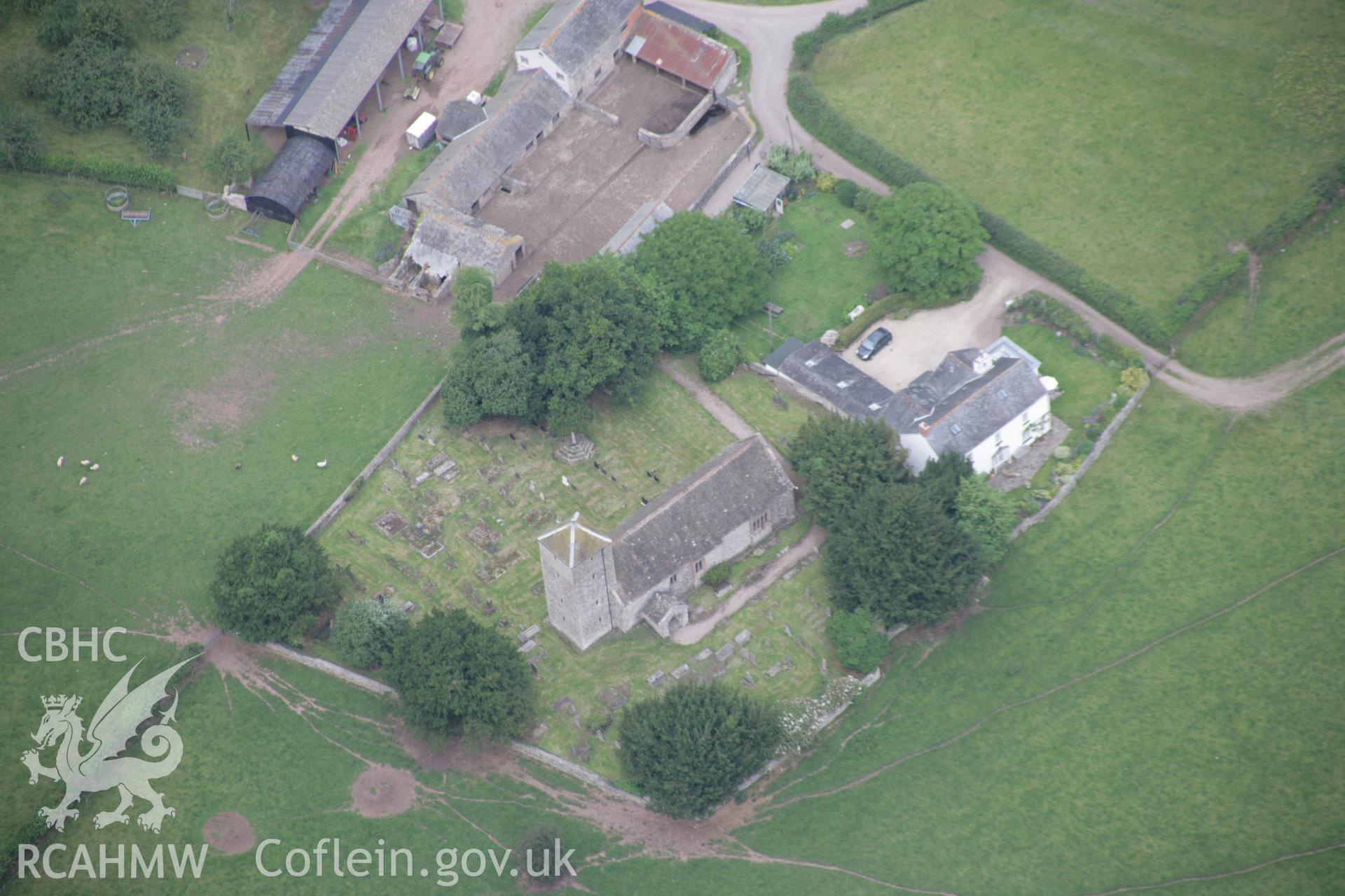 RCAHMW digital colour oblique photograph of the church and churchyard cross, Llangattock nigh Usk, viewed from the south. Taken on 07/07/2005 by T.G. Driver.