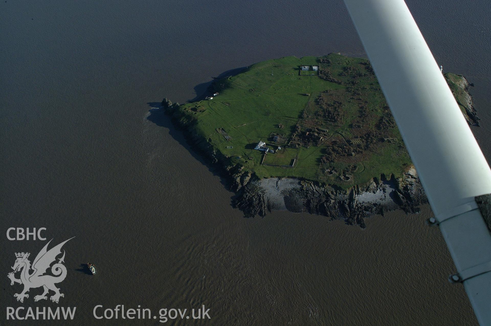 RCAHMW colour oblique aerial photograph of Flat Holm Island taken on 13/01/2005 by Toby Driver