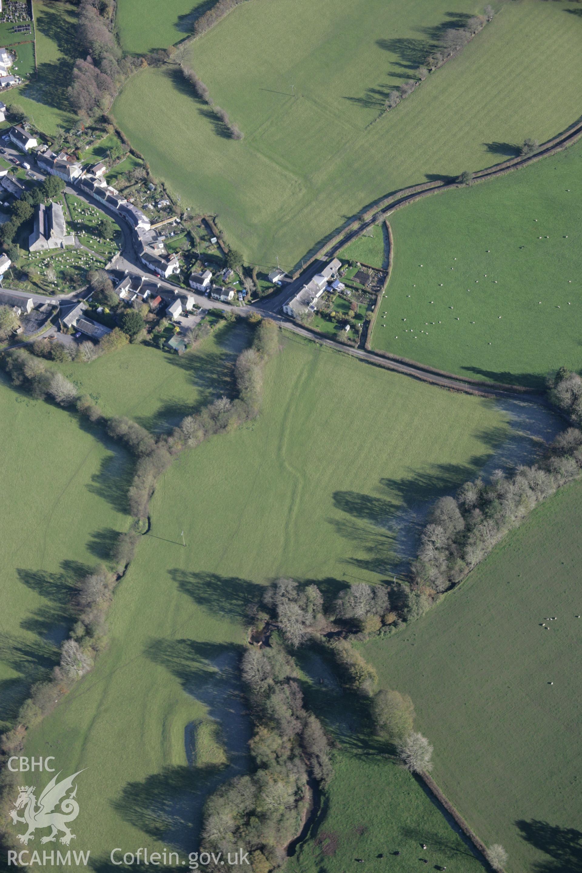 RCAHMW colour oblique photograph of Castell Waunberllan, moat, view from west. Taken by Toby Driver on 17/11/2005.