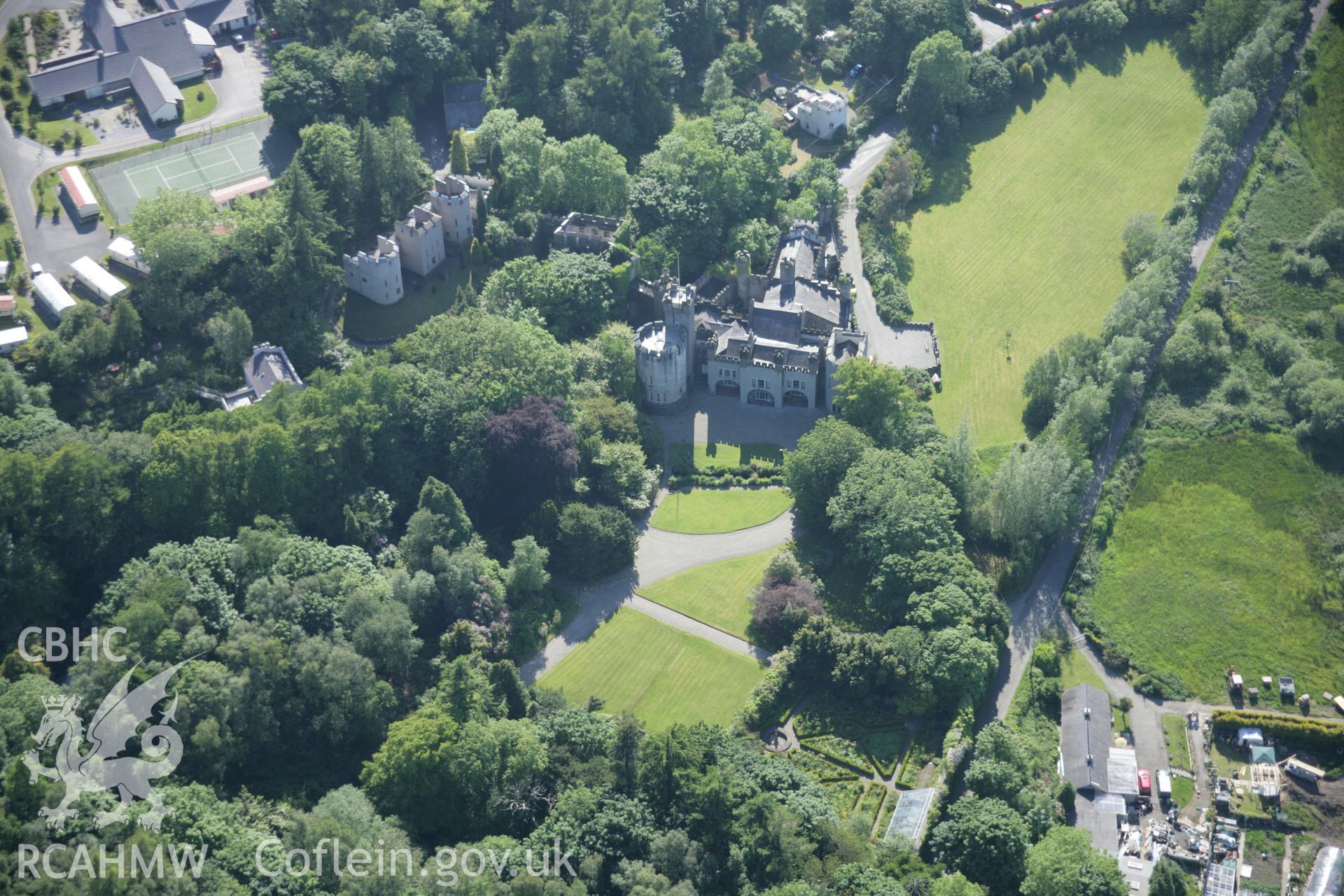 RCAHMW digital colour oblique photograph of the garden at Bryn Bras Castle, Llanrug, viewed from the east. Taken on 08/06/2005 by T.G. Driver.