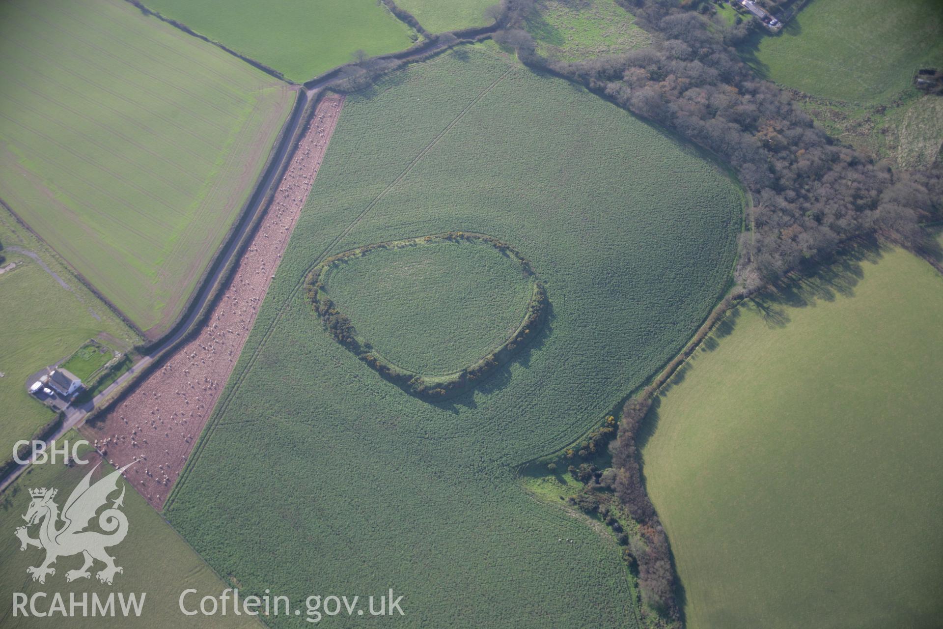 RCAHMW colour oblique aerial photograph of Merrion Camp , viewed from the north-east. Taken on 19 November 2005 by Toby Driver