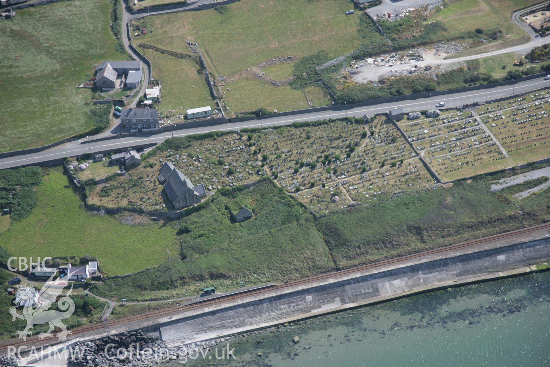 RCAHMW digital colour oblique photograph of St. Mary and St Bodvan's Church, Llanaber, viewed from the west. Taken on 27/07/2005 by T.G. Driver.