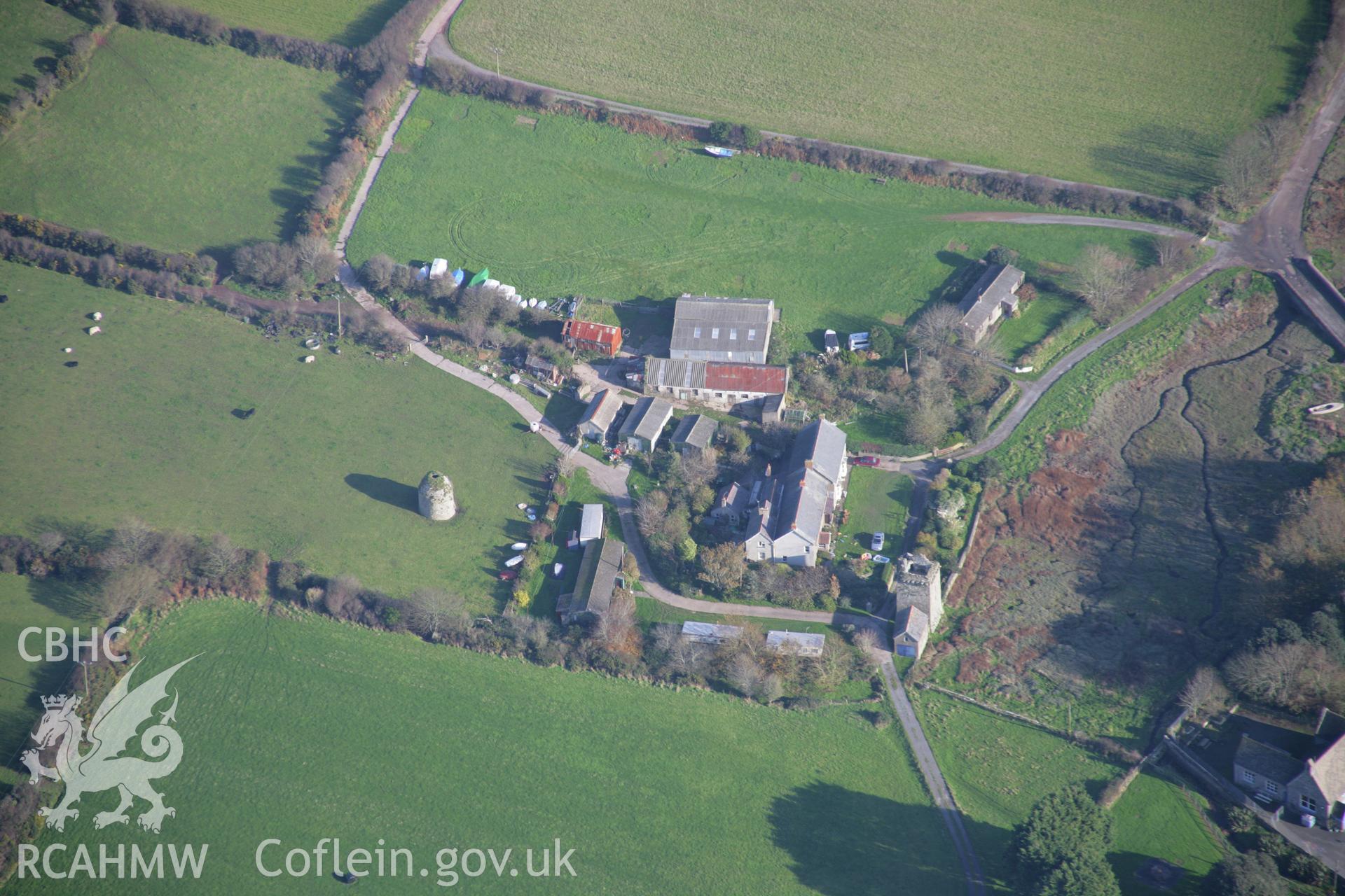 RCAHMW colour oblique aerial photograph of Angle Dovecote. Taken on 19 November 2005 by Toby Driver