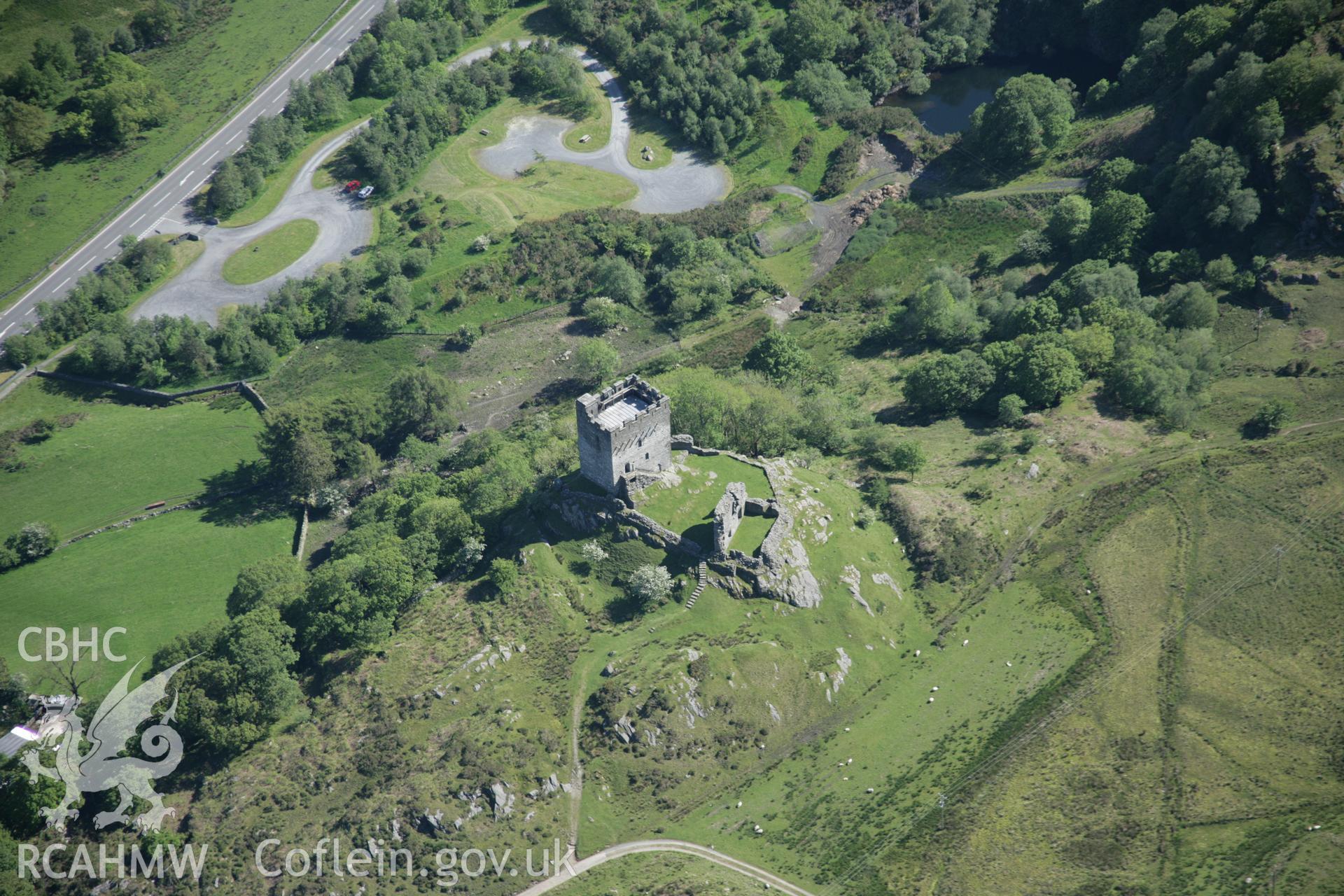 RCAHMW digital colour oblique photograph of Dolwyddelan Castle viewed from the north. Taken on 08/06/2005 by T.G. Driver.