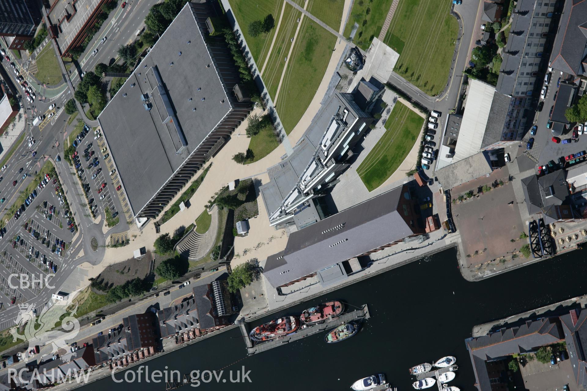 RCAHMW colour oblique aerial photograph of National Waterfront Museum and  Marina, Swansea, viewed from the east. Taken on 22 June 2005 by Toby Driver