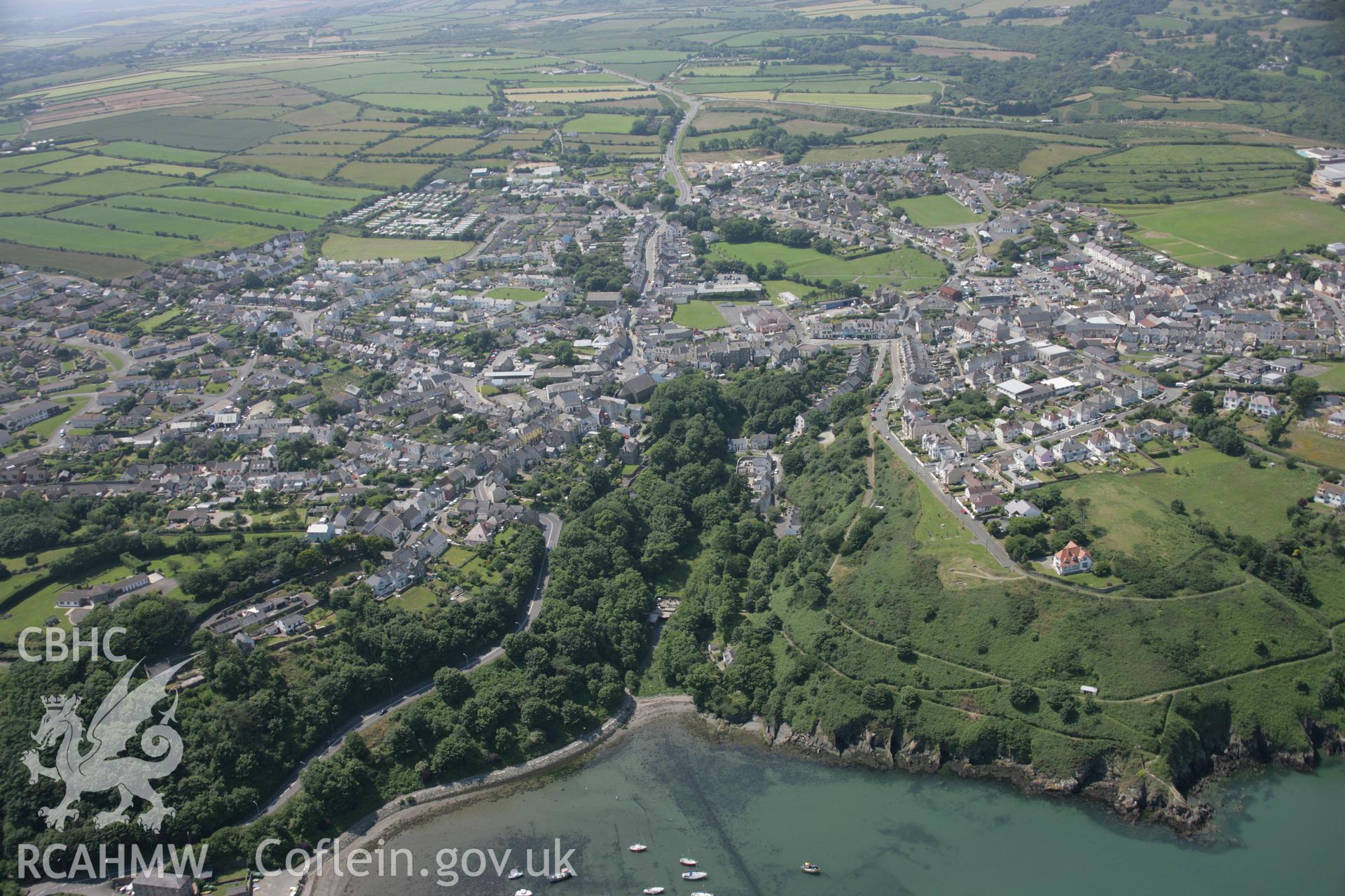 RCAHMW colour oblique aerial photograph of Fishguard from the north-east. Taken on 11 July 2005 by Toby Driver