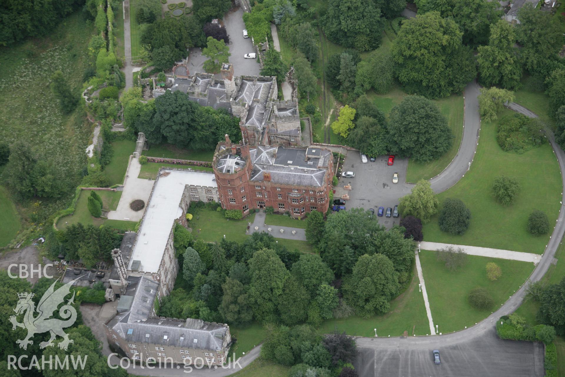 RCAHMW digital colour oblique photograph of Ruthin Castle viewed from the west. Taken on 01/08/2005 by T.G. Driver.