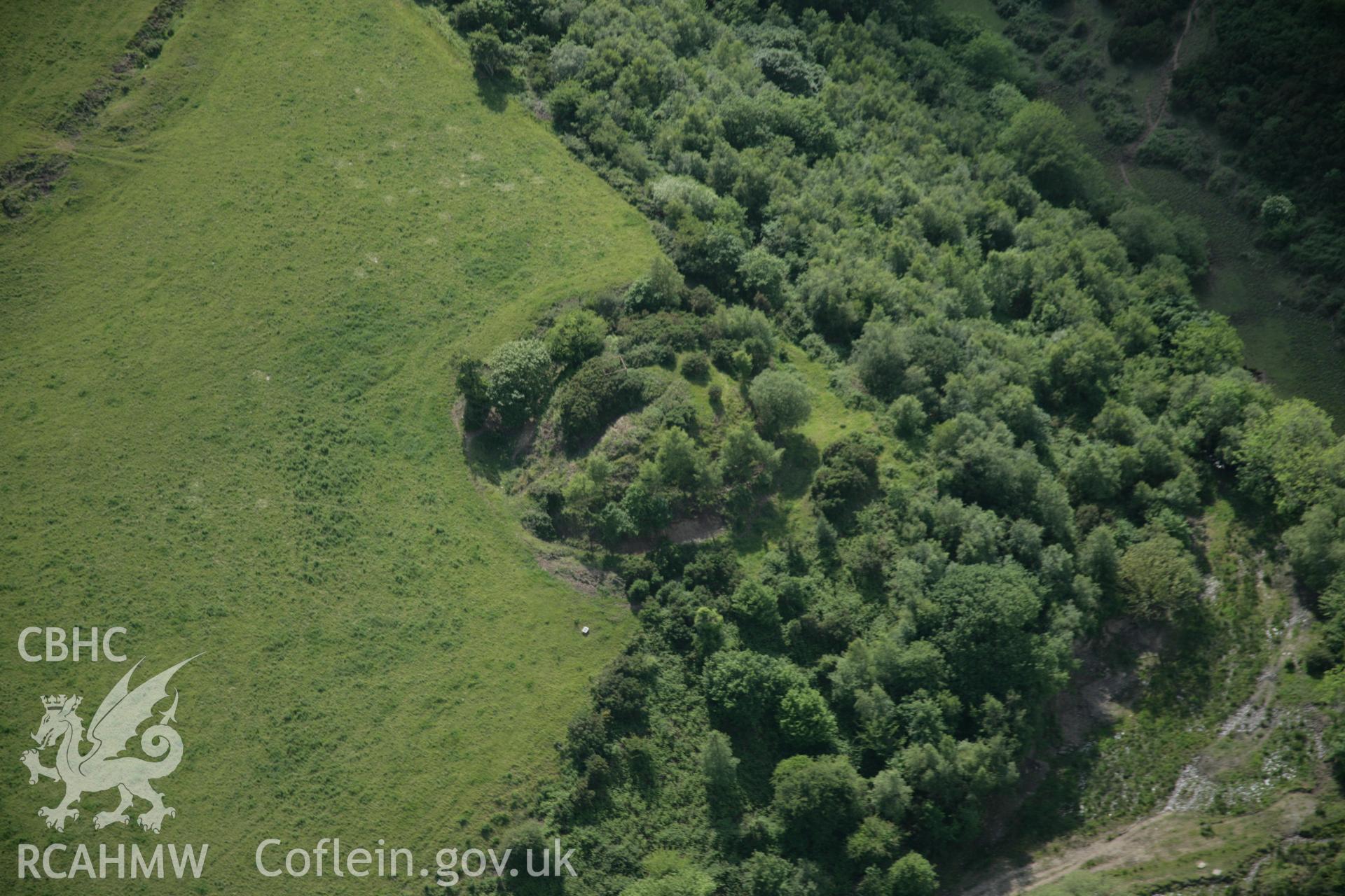 RCAHMW colour oblique aerial photograph of Waun Twmpath Motte from the south-east. Taken on 09 June 2005 by Toby Driver