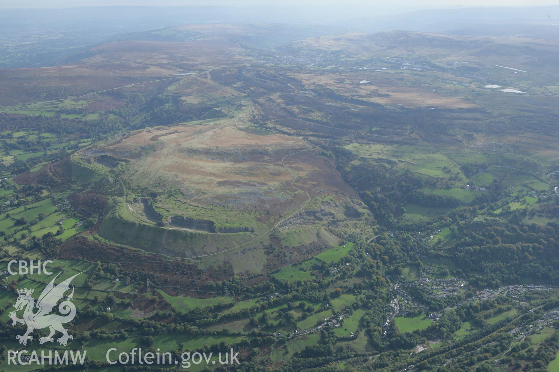 RCAHMW colour oblique photograph of Gilwern Hill Quarries, view from the west. Taken by Toby Driver on 10/10/2008.