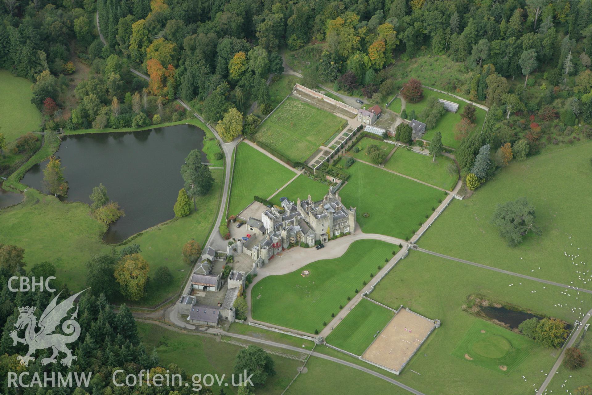 RCAHMW colour oblique photograph of Stannage Park, house and estate. Taken by Toby Driver on 10/10/2008.