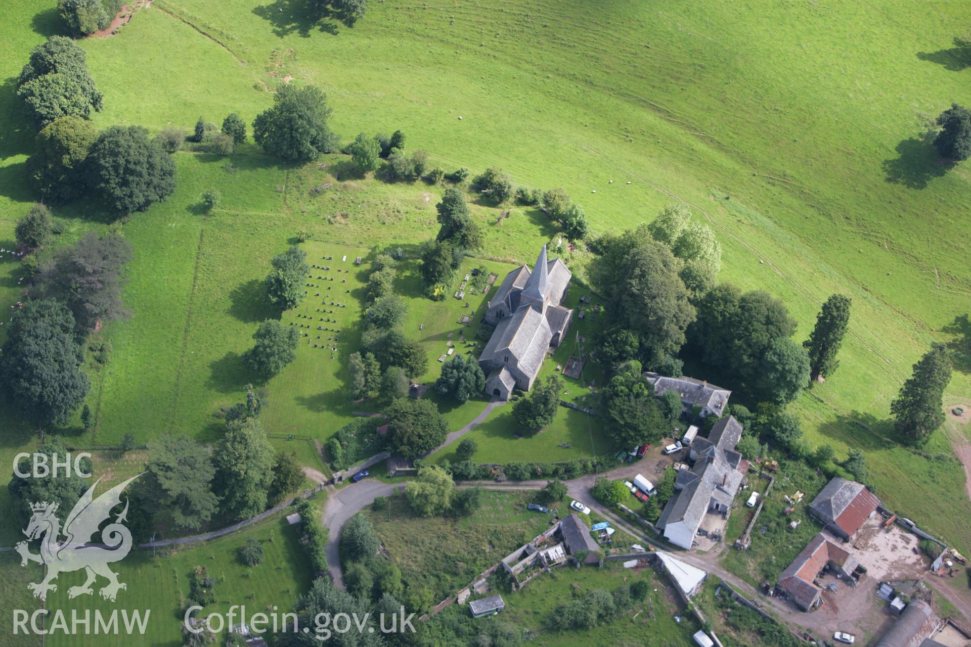 RCAHMW colour oblique photograph of St Teilio's Church, Llantilio Crossenny. Taken by Toby Driver on 21/07/2008.