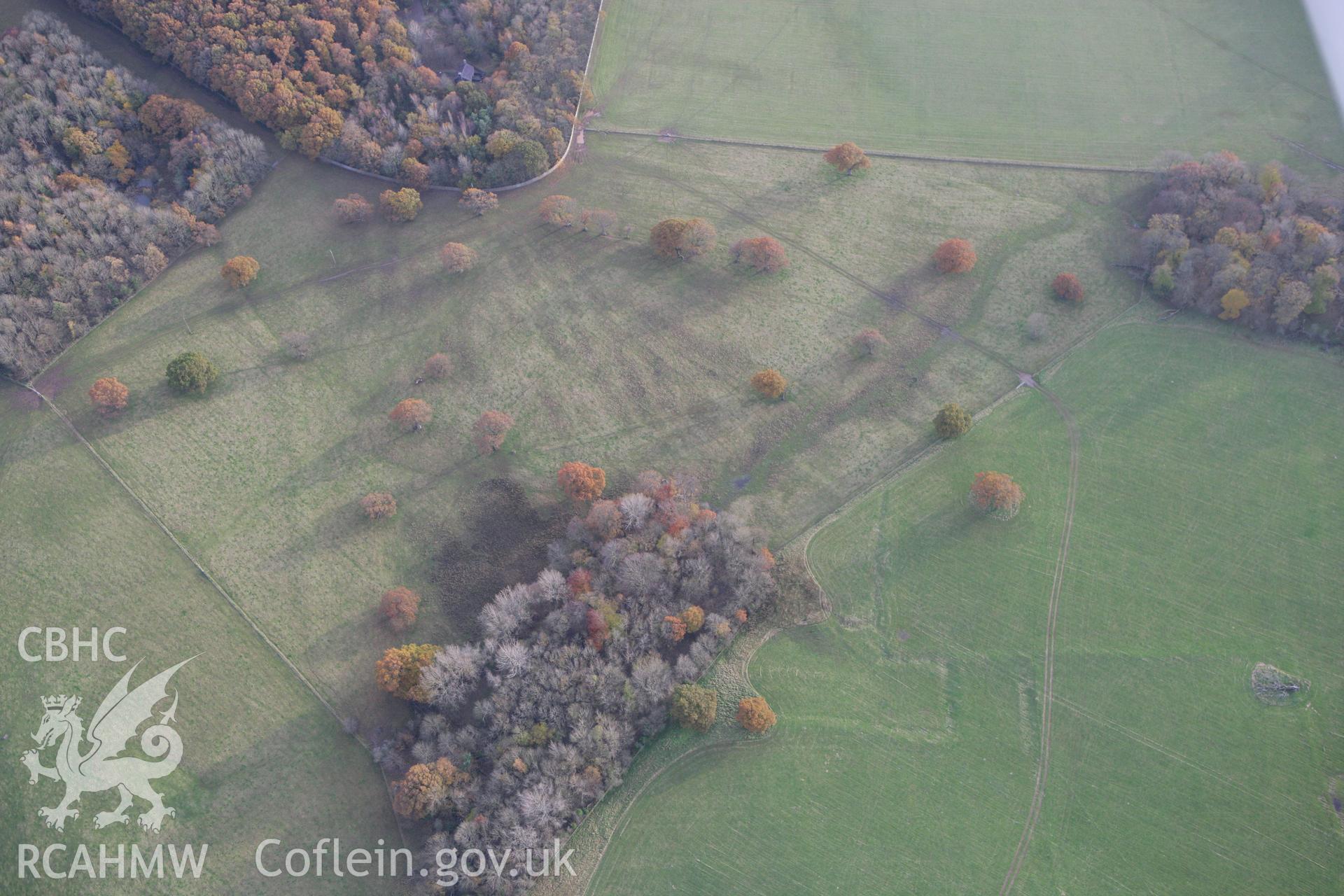 RCAHMW colour oblique photograph of earthwork of field system, Tregochas, St Fagans. Taken by Toby Driver on 12/11/2008.