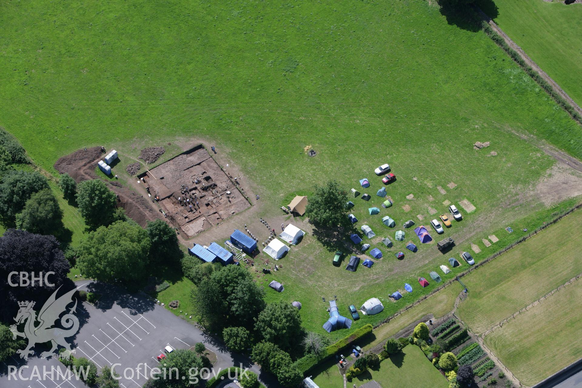 RCAHMW colour oblique photograph of Caerleon Roman Fortress, Priory Field Excavations. Taken by Toby Driver on 21/07/2008.