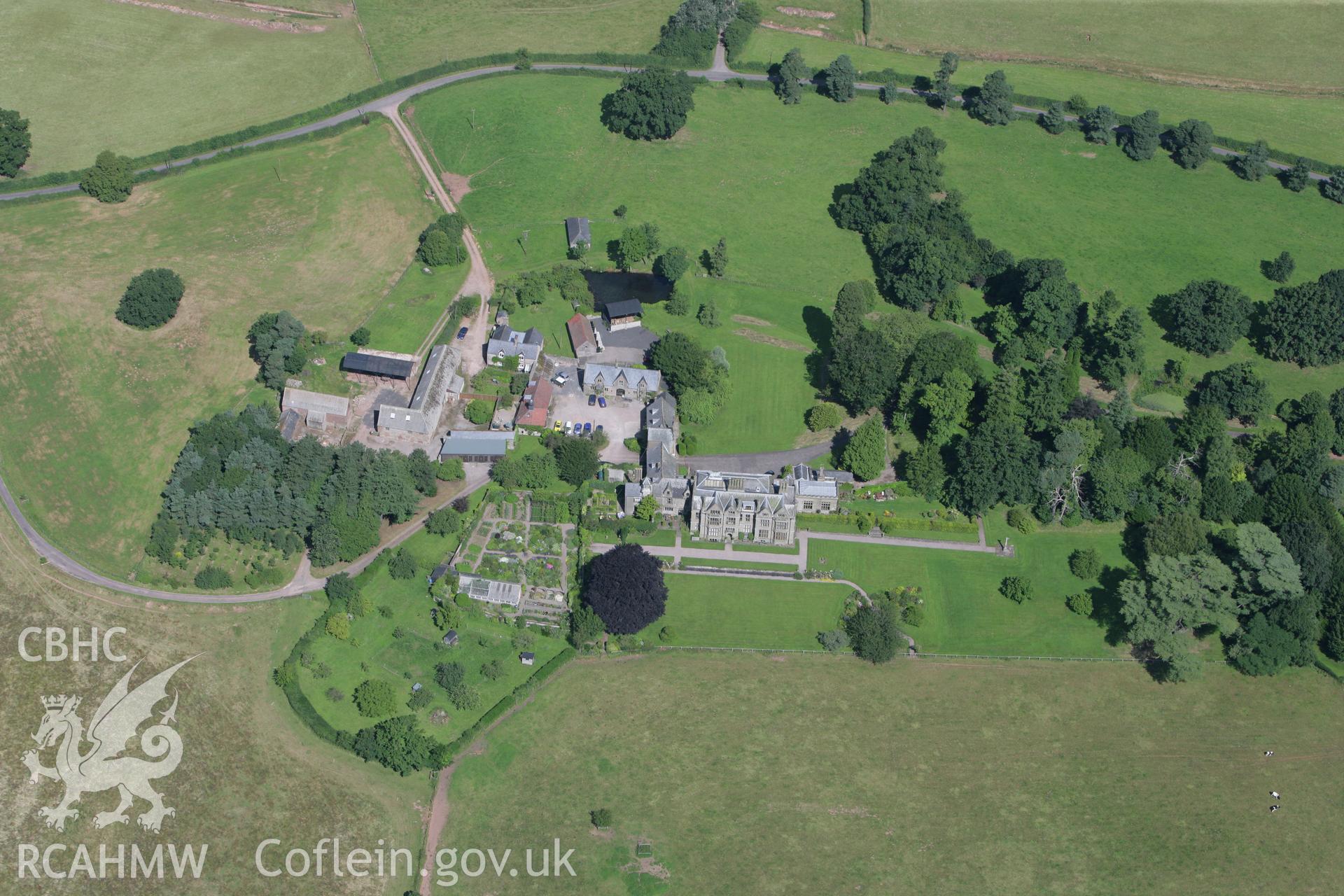 RCAHMW colour oblique photograph of Dingestow Court and Gardens. Taken by Toby Driver on 21/07/2008.