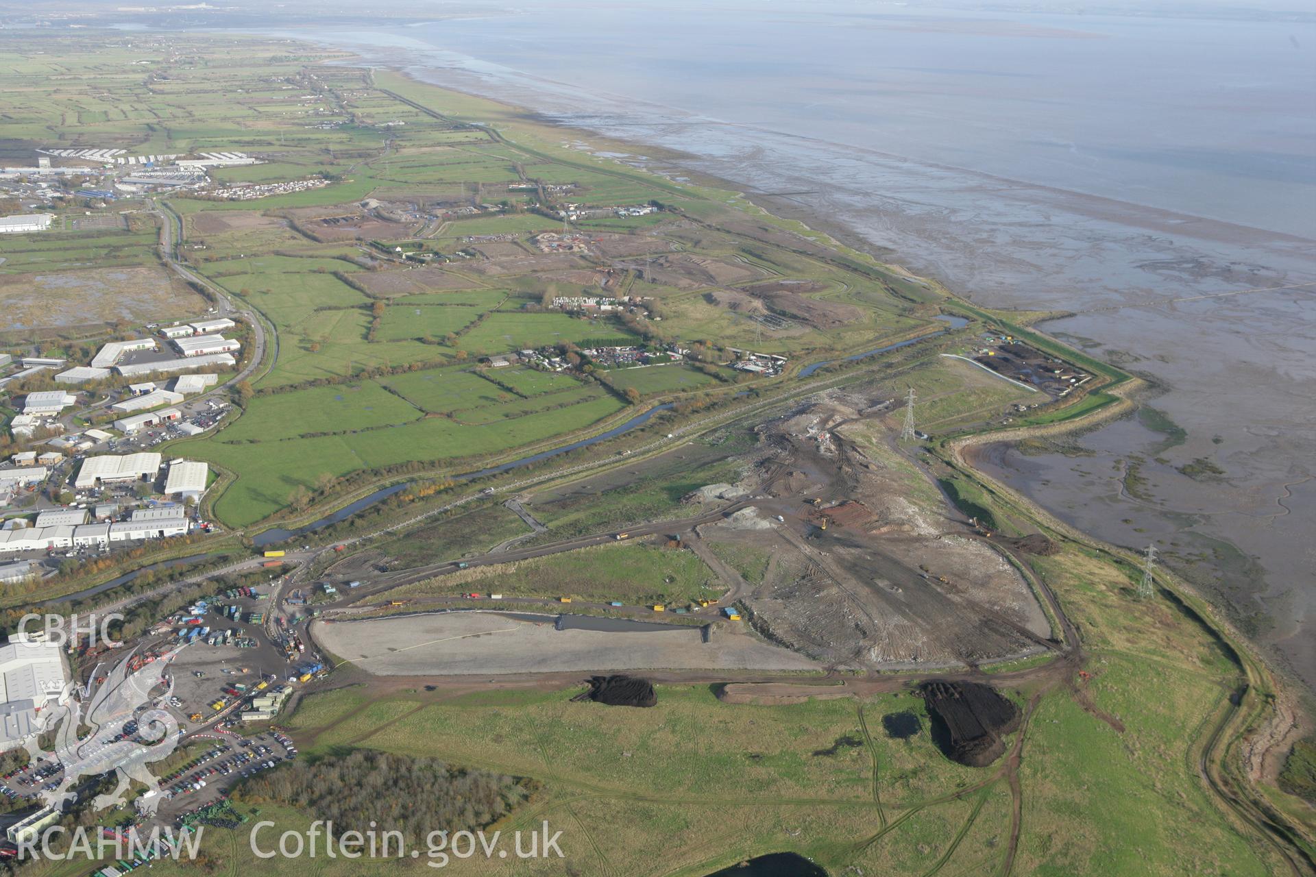 RCAHMW colour oblique photograph of Relict Seawall on Rumney Great Wharf. Taken by Toby Driver on 12/11/2008.