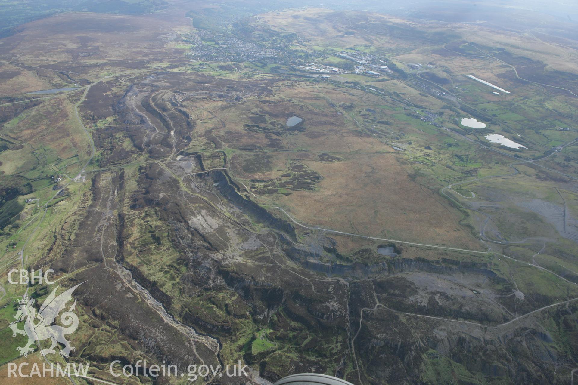 RCAHMW colour oblique photograph of Dyne Steel's Incline and Ironstone Quarries at Carreg Maen Tarro, Blaenavon, view from the north. Taken by Toby Driver on 10/10/2008.