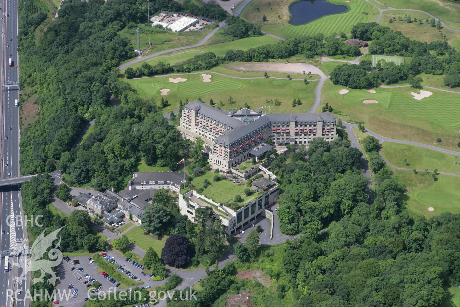 RCAHMW colour oblique photograph of Coldra House, Celtic Manor Resort. Taken by Toby Driver on 21/07/2008.