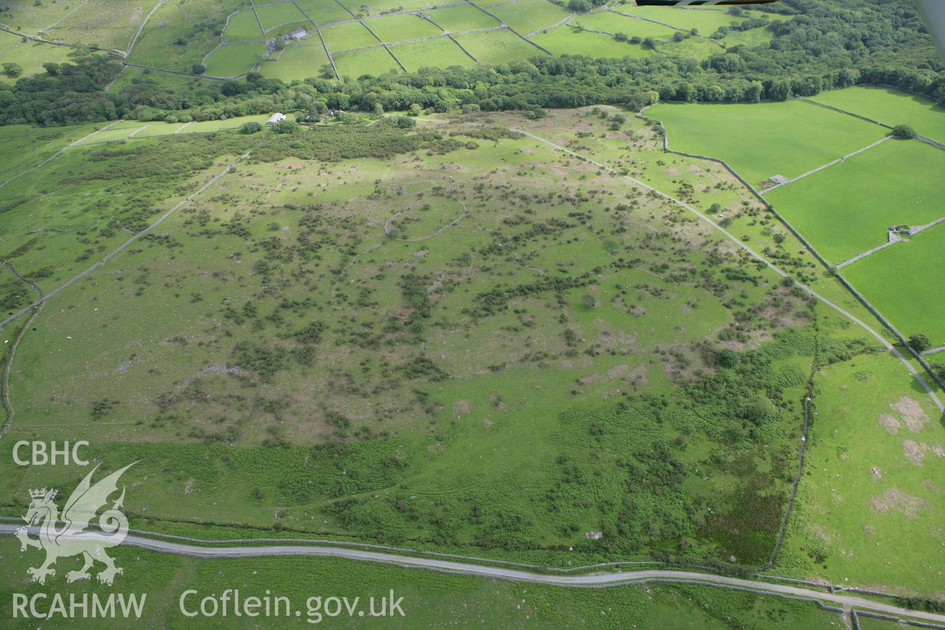 RCAHMW colour oblique photograph of Cors-y-Gedol Settlements and Field System and Burial Chamber. Taken by Toby Driver on 13/06/2008.