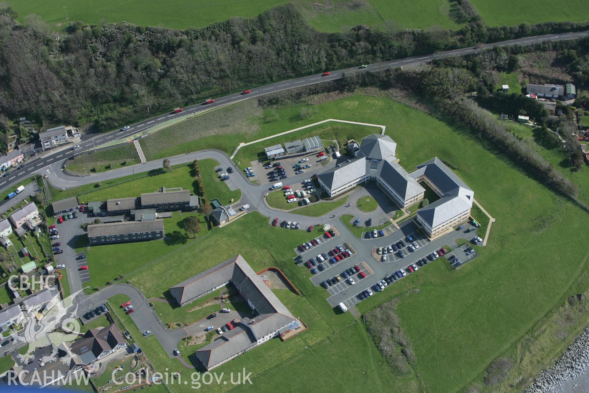 RCAHMW colour oblique photograph of Penmorfa Council Buildings, Aberaeron. Taken by Toby Driver on 24/04/2008.