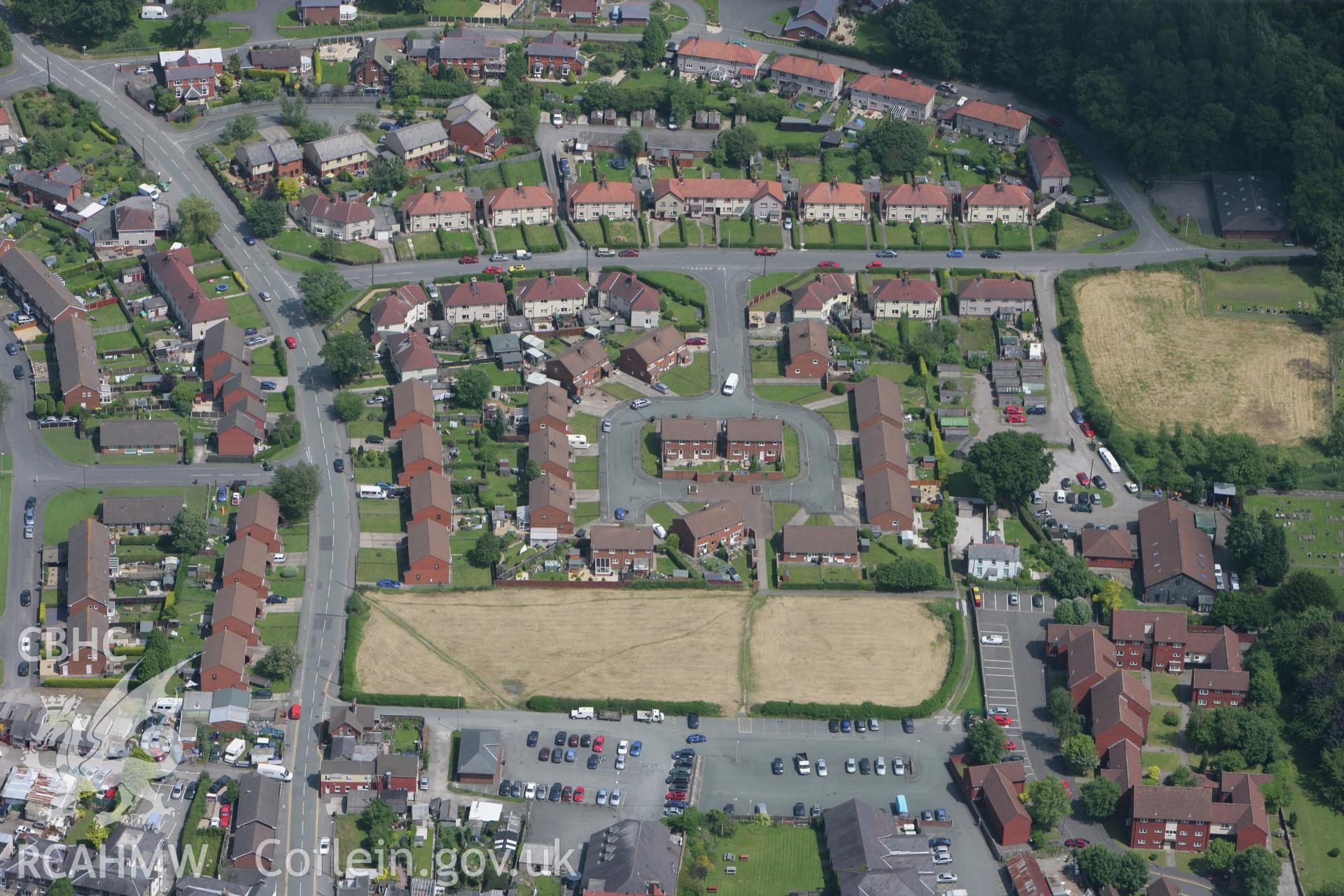 RCAHMW colour oblique photograph of housing at Church View, Chirk. Taken by Toby Driver on 01/07/2008.