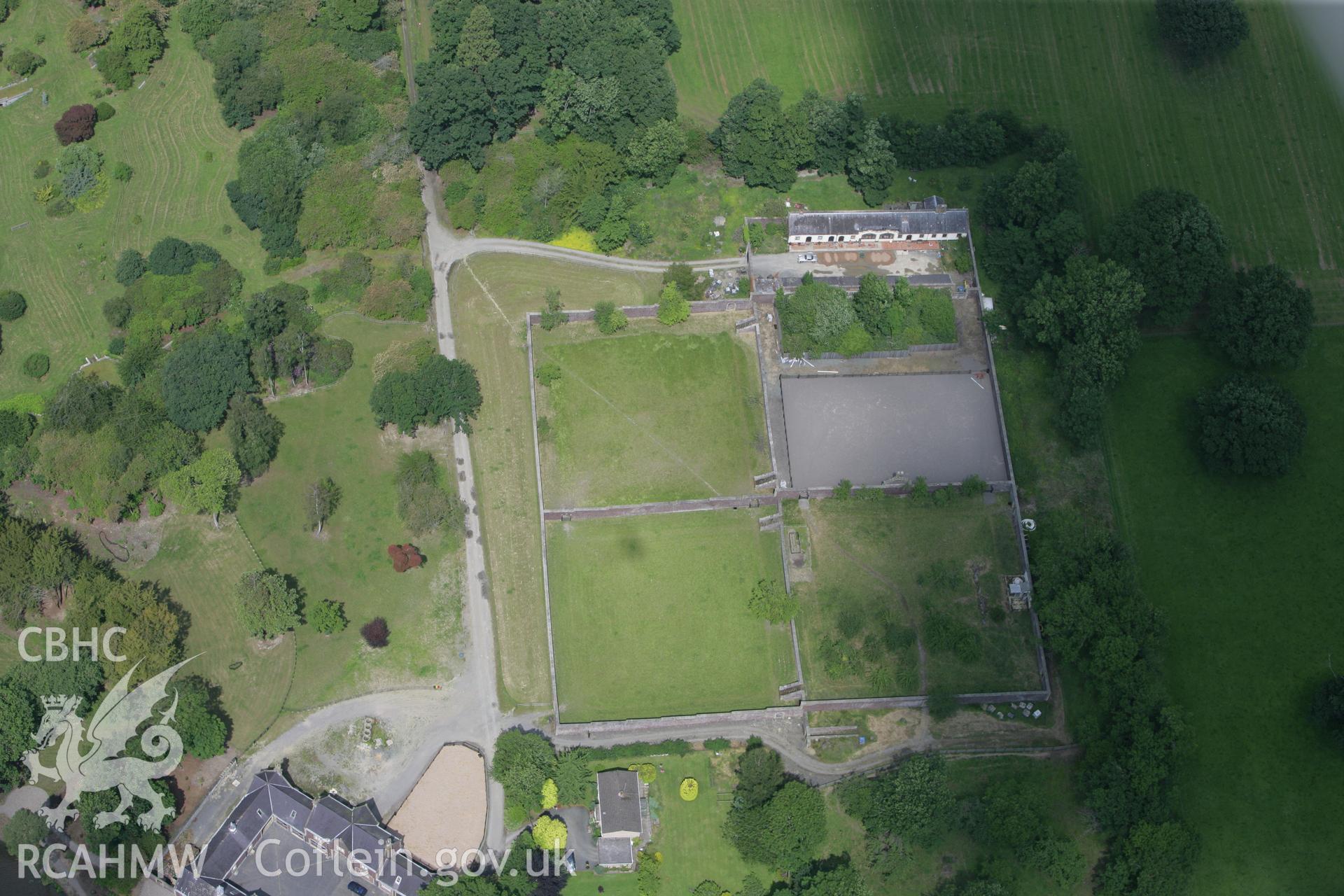 RCAHMW colour oblique photograph of Leighton Hall Walled Garden, Cilcewydd. Taken by Toby Driver on 01/07/2008.