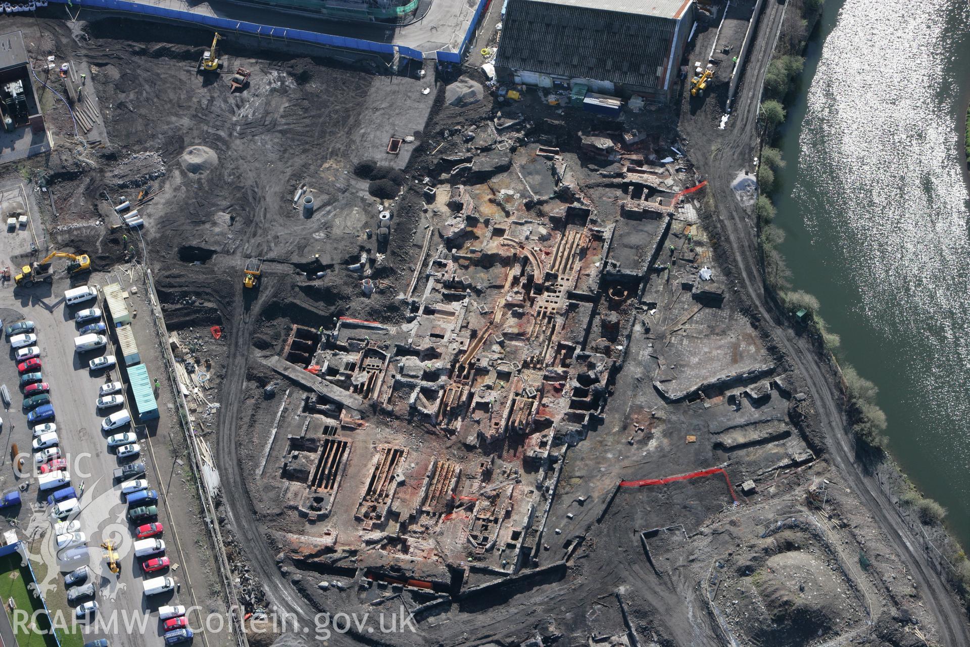 RCAHMW colour oblique aerial photograph of Upper Bank Copperworks, Swansea, taken on 04/03/2008 by Toby Driver.