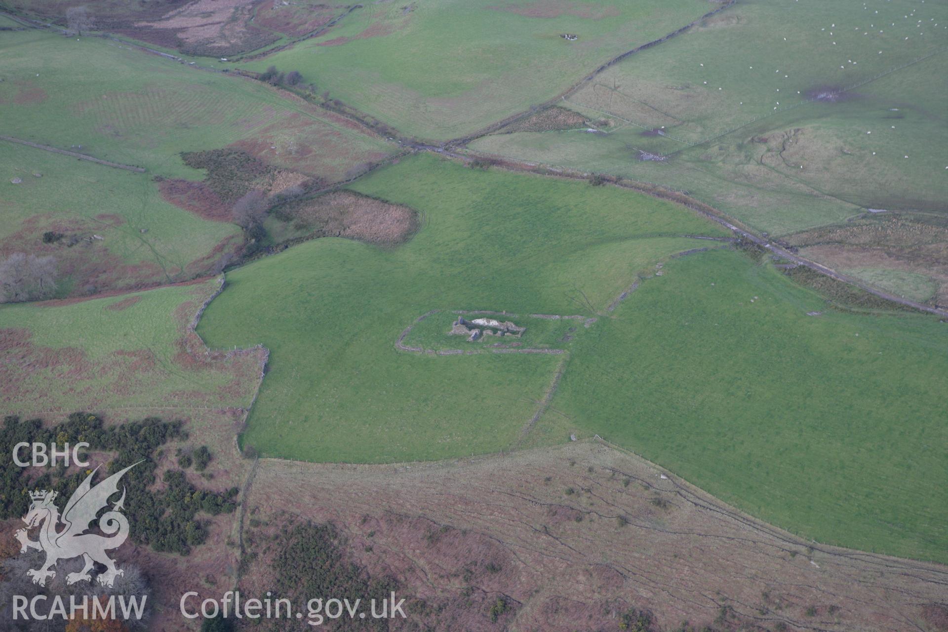 RCAHMW colour oblique photograph of the remains of St Peter's Church, Llanbad. Taken by Toby Driver on 12/11/2008.