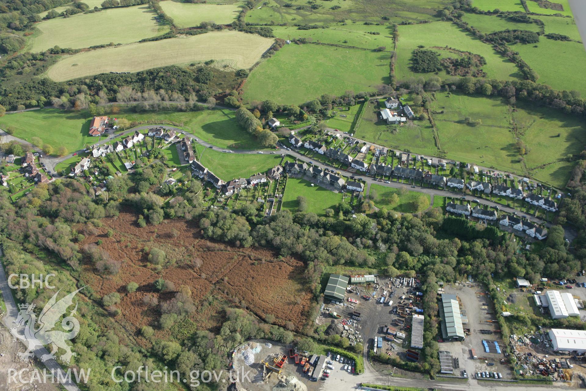 RCAHMW colour oblique photograph of Llandarcy village. Taken by Toby Driver on 16/10/2008.